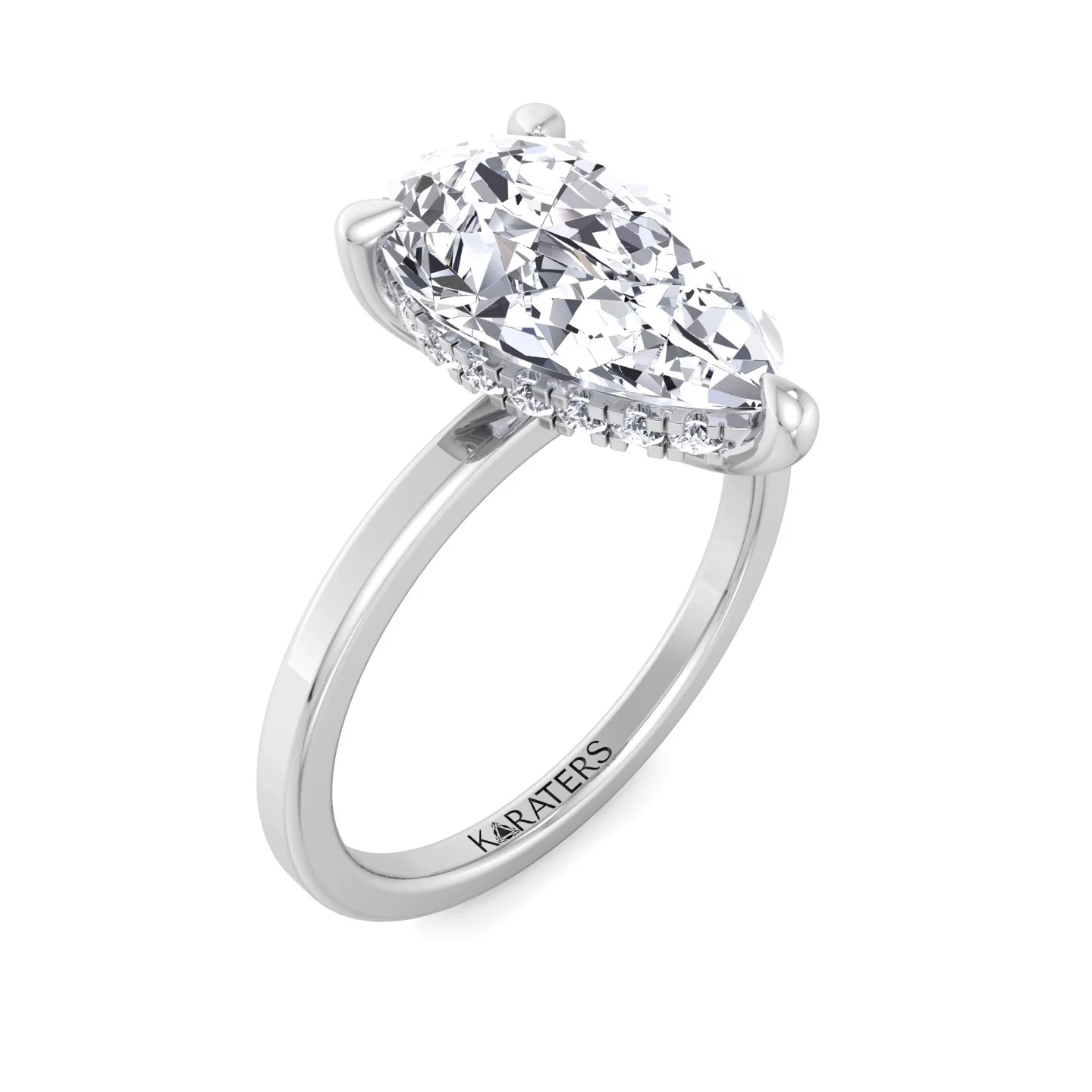 Pear-Shape Solitaire Lab Grown Diamond Engagement Ring With Hidden Halo - Image 3