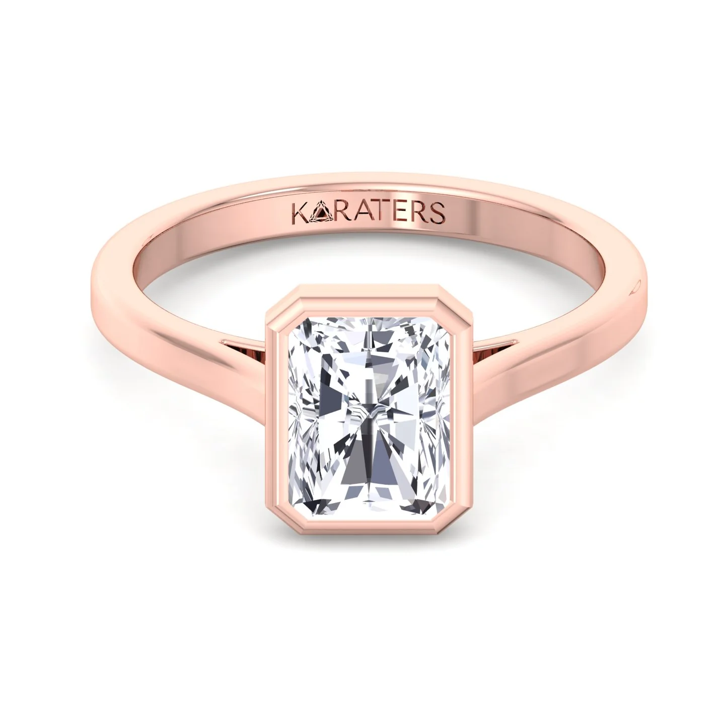 Radiant Cut Solitaire Lab Grown Diamond Engagement Ring Bezel Set - Image 10