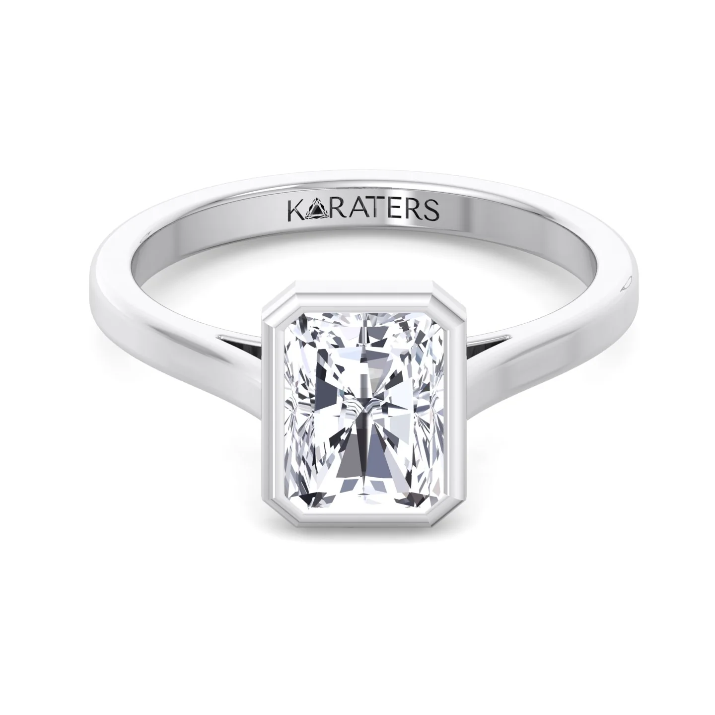 Radiant Cut Solitaire Lab Grown Diamond Engagement Ring Bezel Set - Image 3