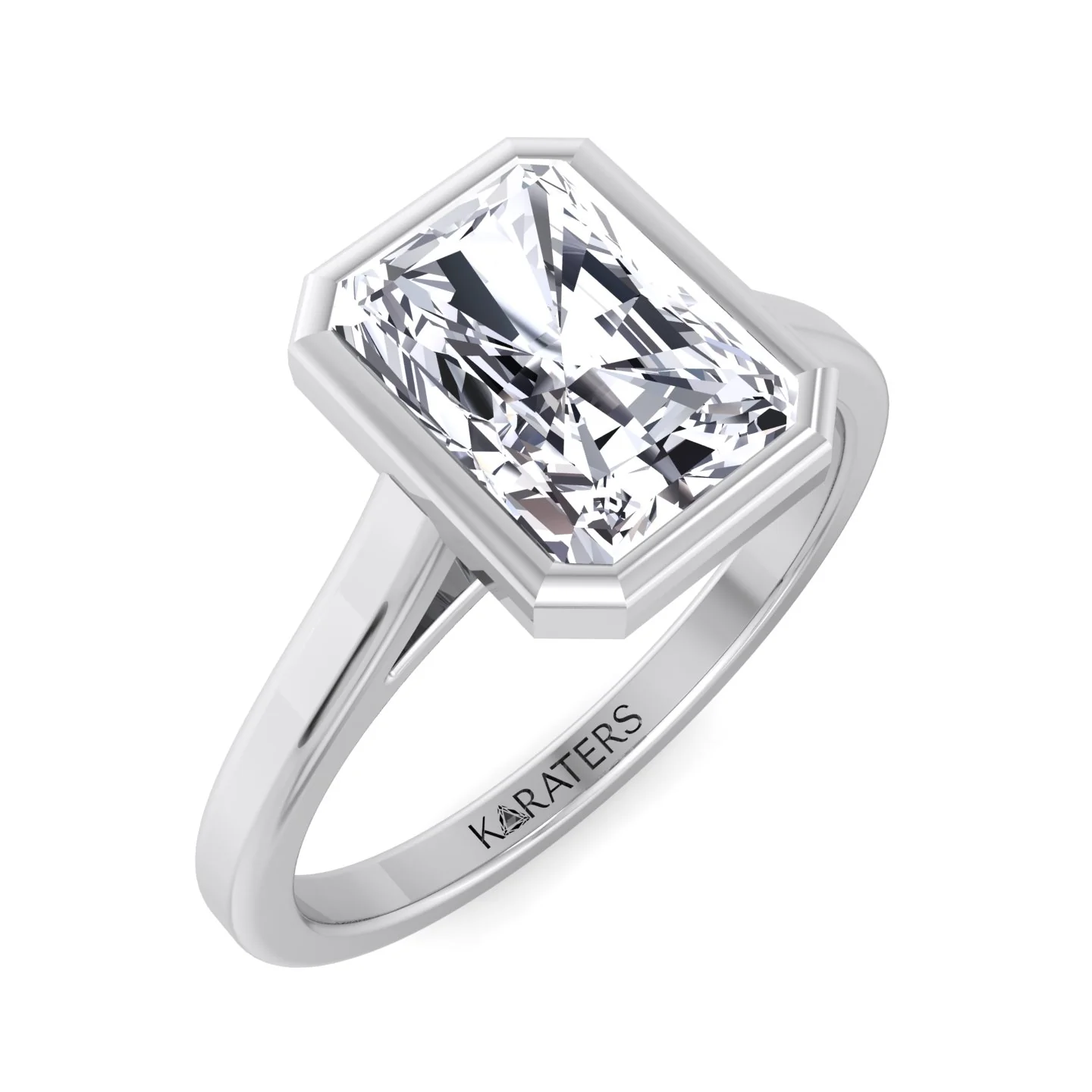 Radiant Cut Solitaire Lab Grown Diamond Engagement Ring Bezel Set - Image 4