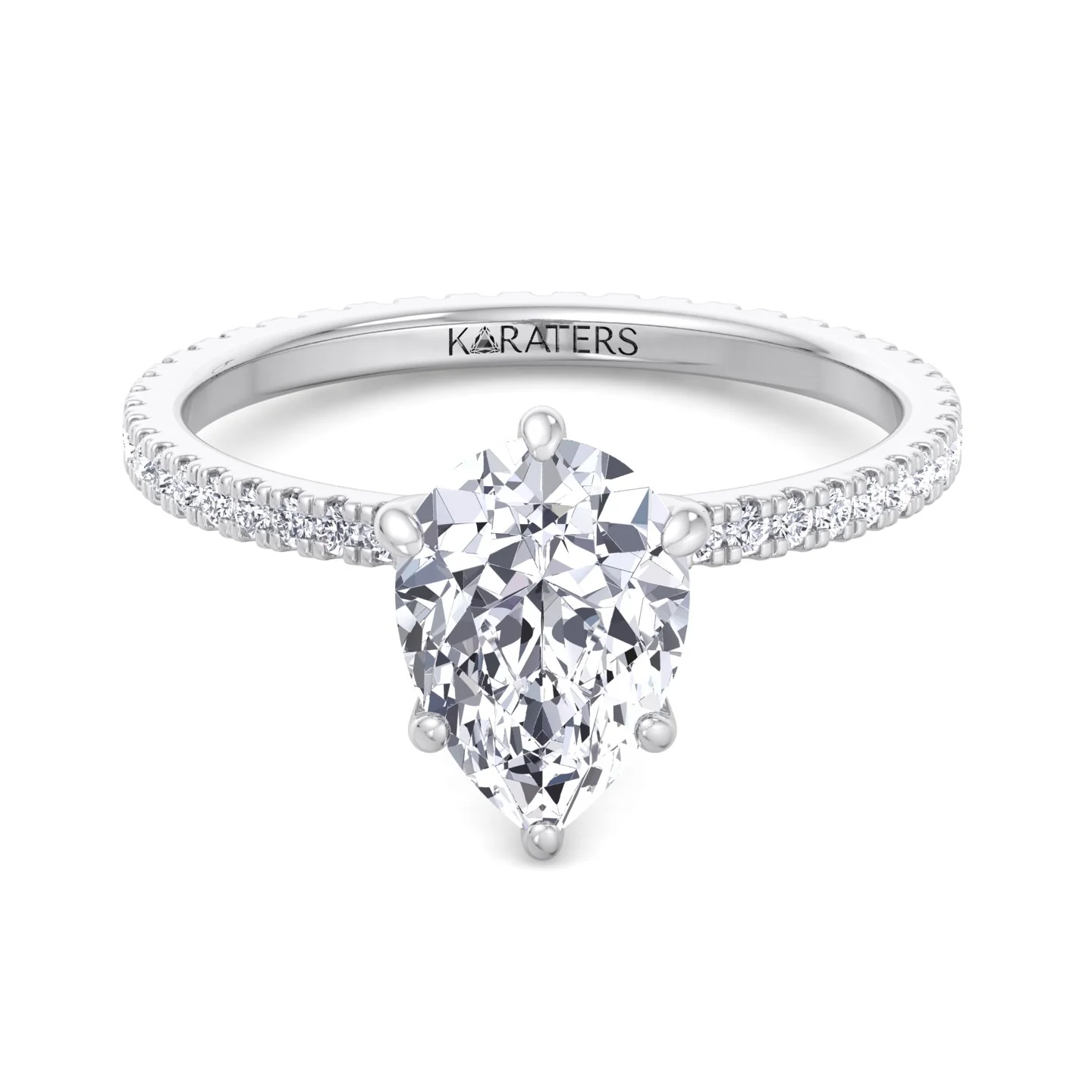 Pear Shape Lab Grown Diamond Engagement Ring with Round Side Stones - Image 3