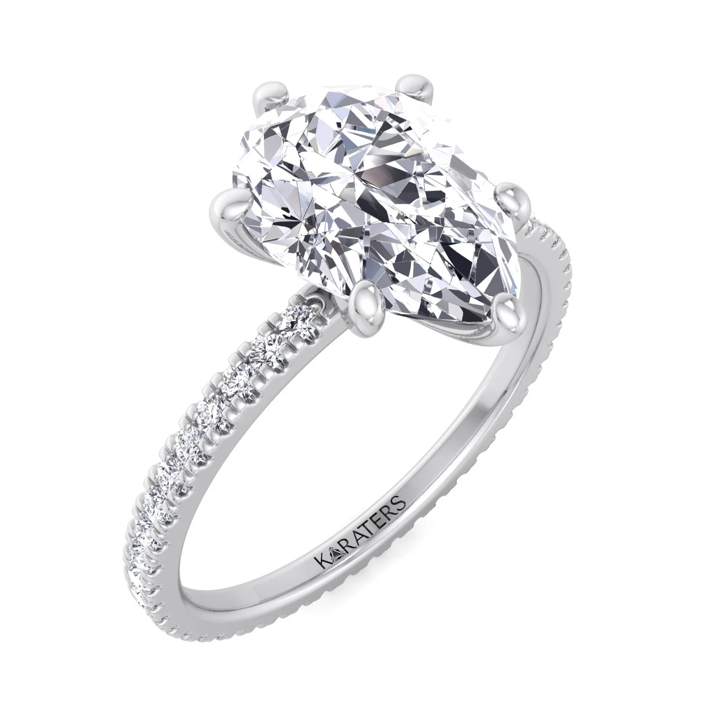 Pear Shape Lab Grown Diamond Engagement Ring with Round Side Stones - Image 5