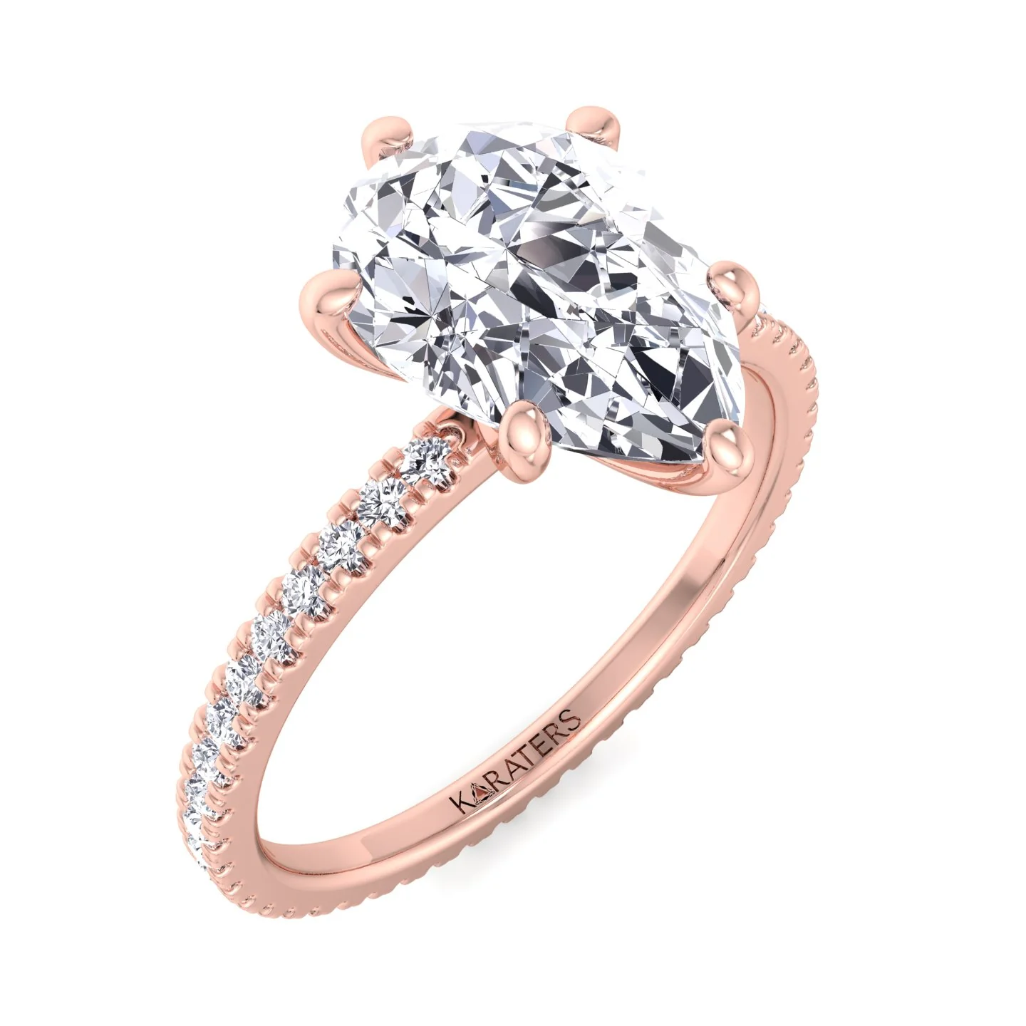 Pear Shape Lab Grown Diamond Engagement Ring with Round Side Stones - Image 9