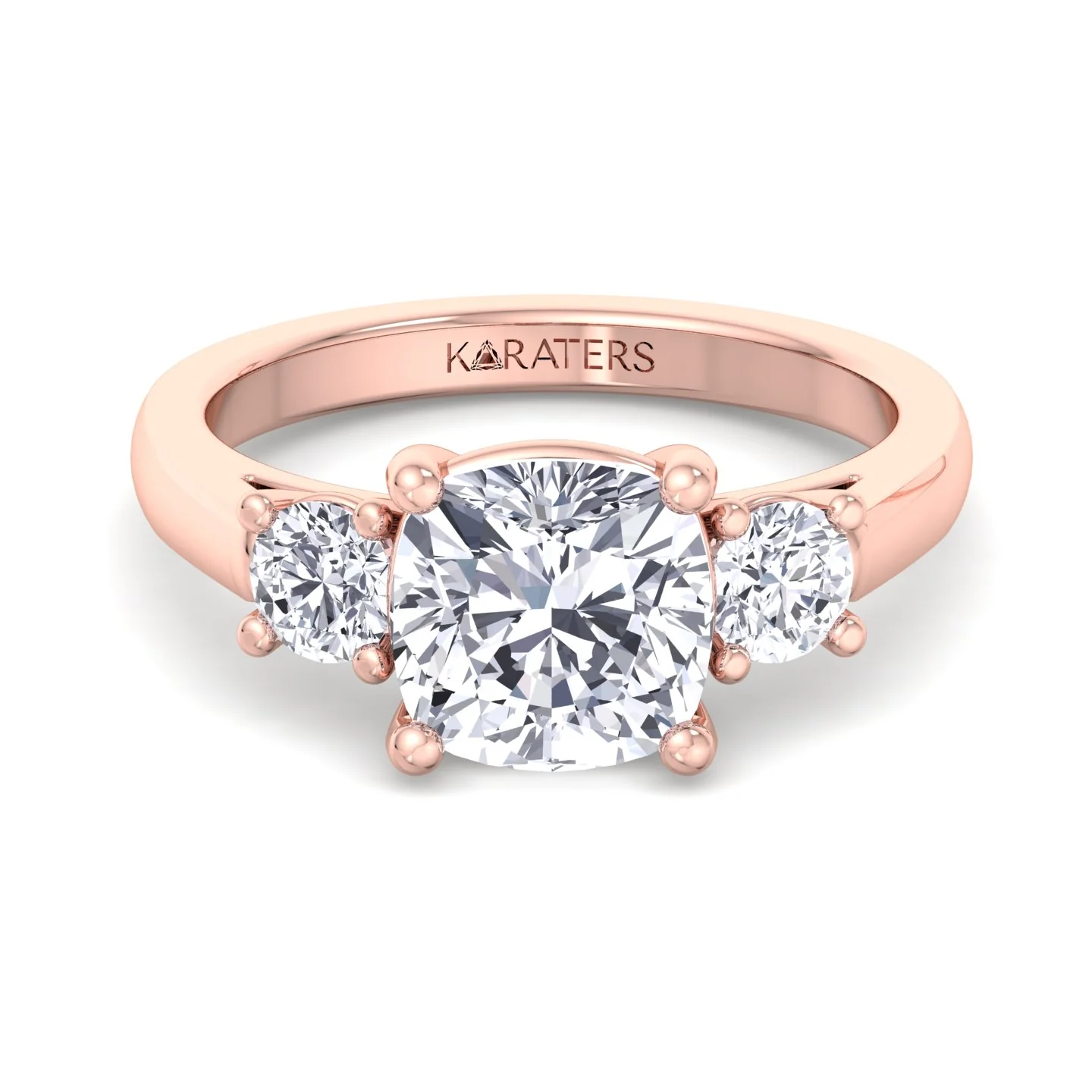 Cushion Cut Solitaire Lab Grown Diamond Engagement Ring With Round SideStones - Image 10