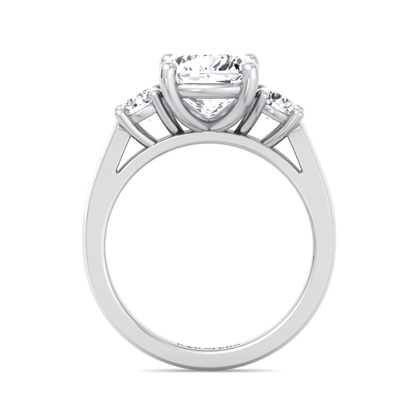 Cushion Cut Solitaire Lab Grown Diamond Engagement Ring With Round SideStones - Image 4
