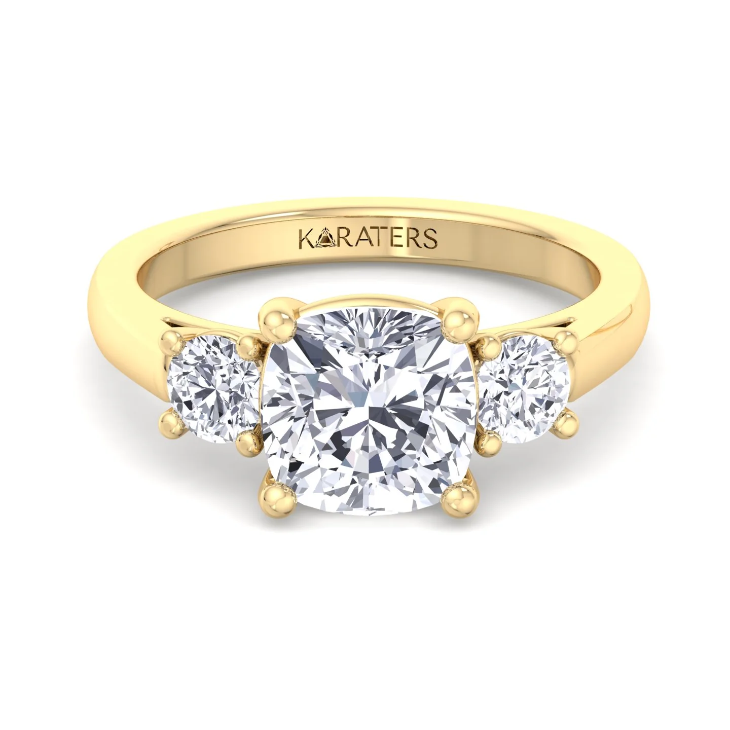 Cushion Cut Solitaire Lab Grown Diamond Engagement Ring With Round SideStones - Image 6