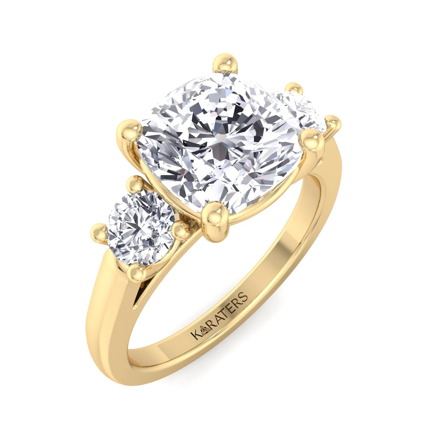 Cushion Cut Solitaire Lab Grown Diamond Engagement Ring With Round SideStones - Image 8