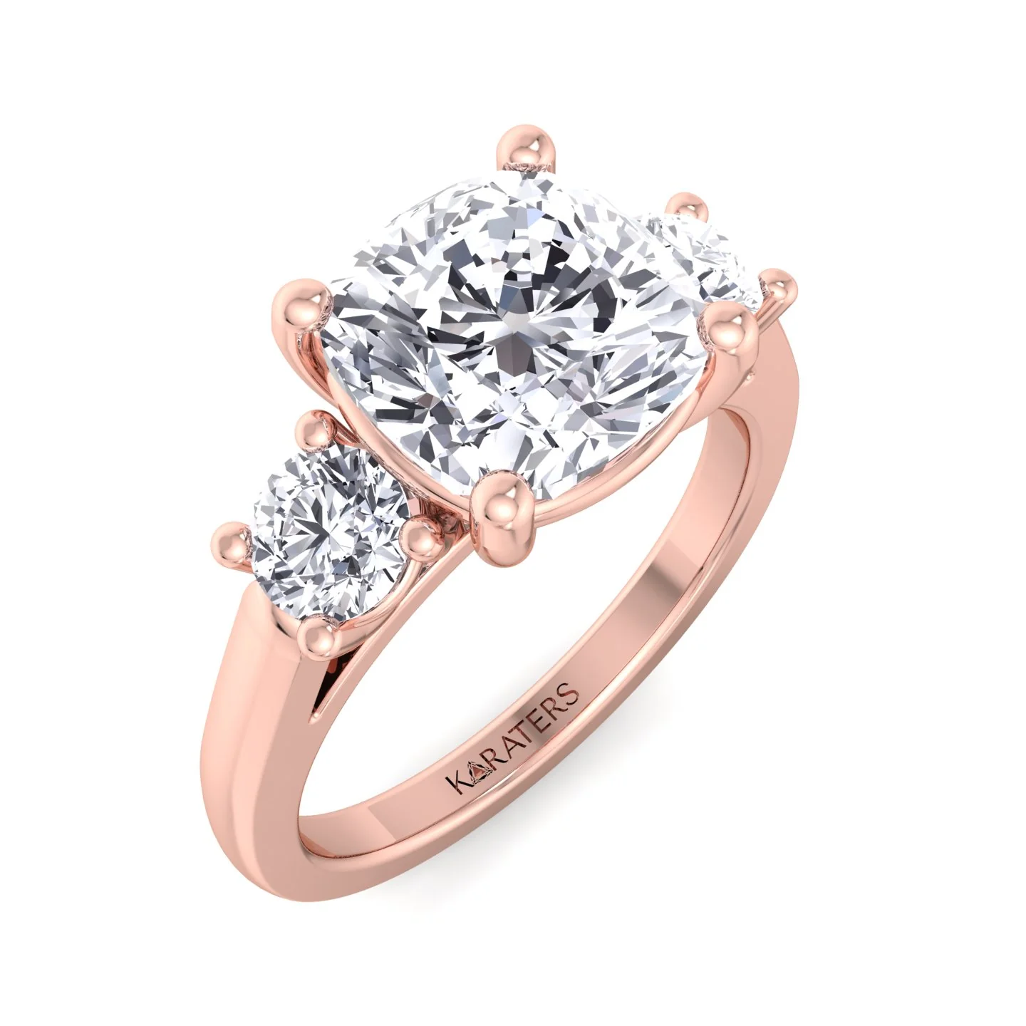 Cushion Cut Solitaire Lab Grown Diamond Engagement Ring With Round SideStones - Image 9