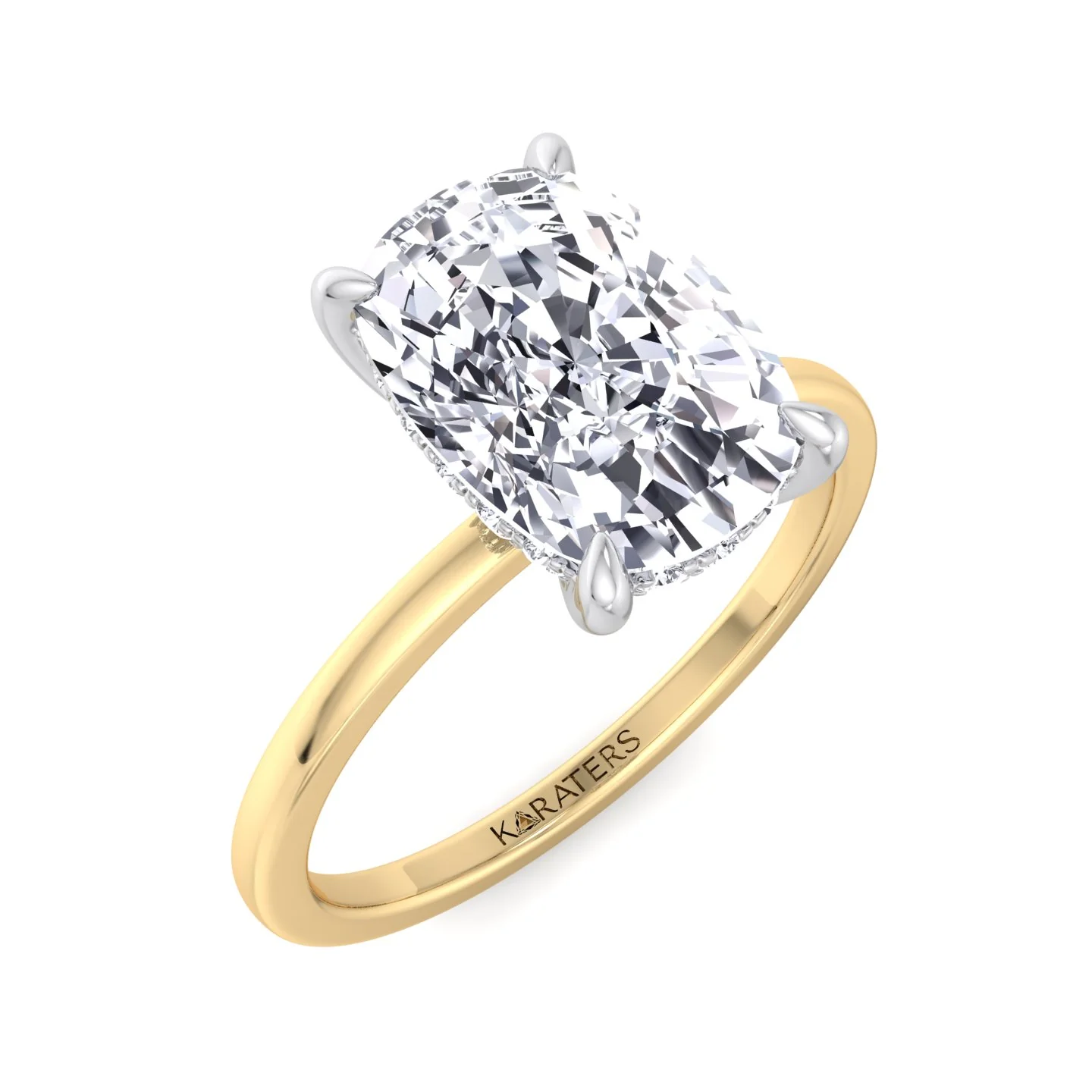 Two Tone Elongated Cushion Cut Solitaire Lab-Grown Diamond Engagement Ring - Image 10