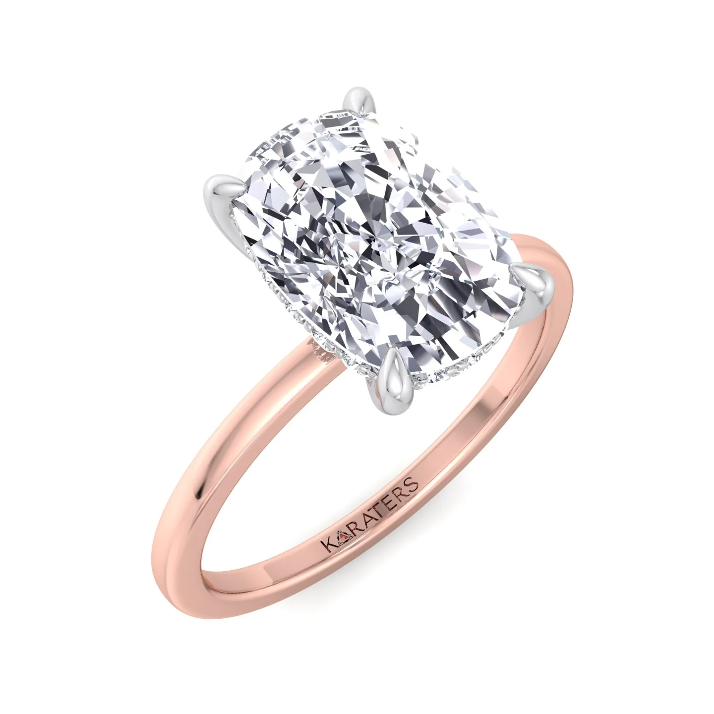 Two Tone Elongated Cushion Cut Solitaire Lab-Grown Diamond Engagement Ring - Image 11