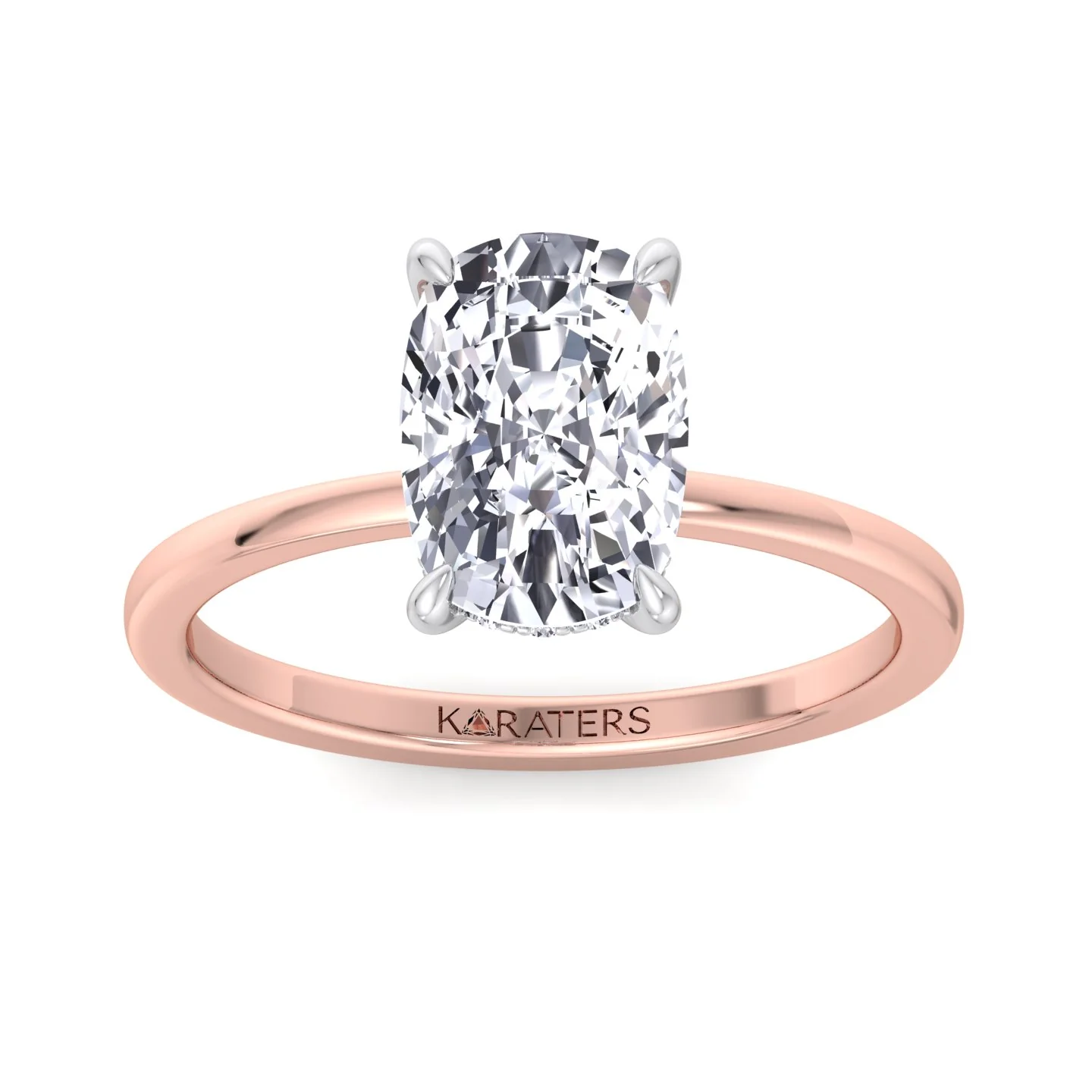Two Tone Elongated Cushion Cut Solitaire Lab-Grown Diamond Engagement Ring - Image 12