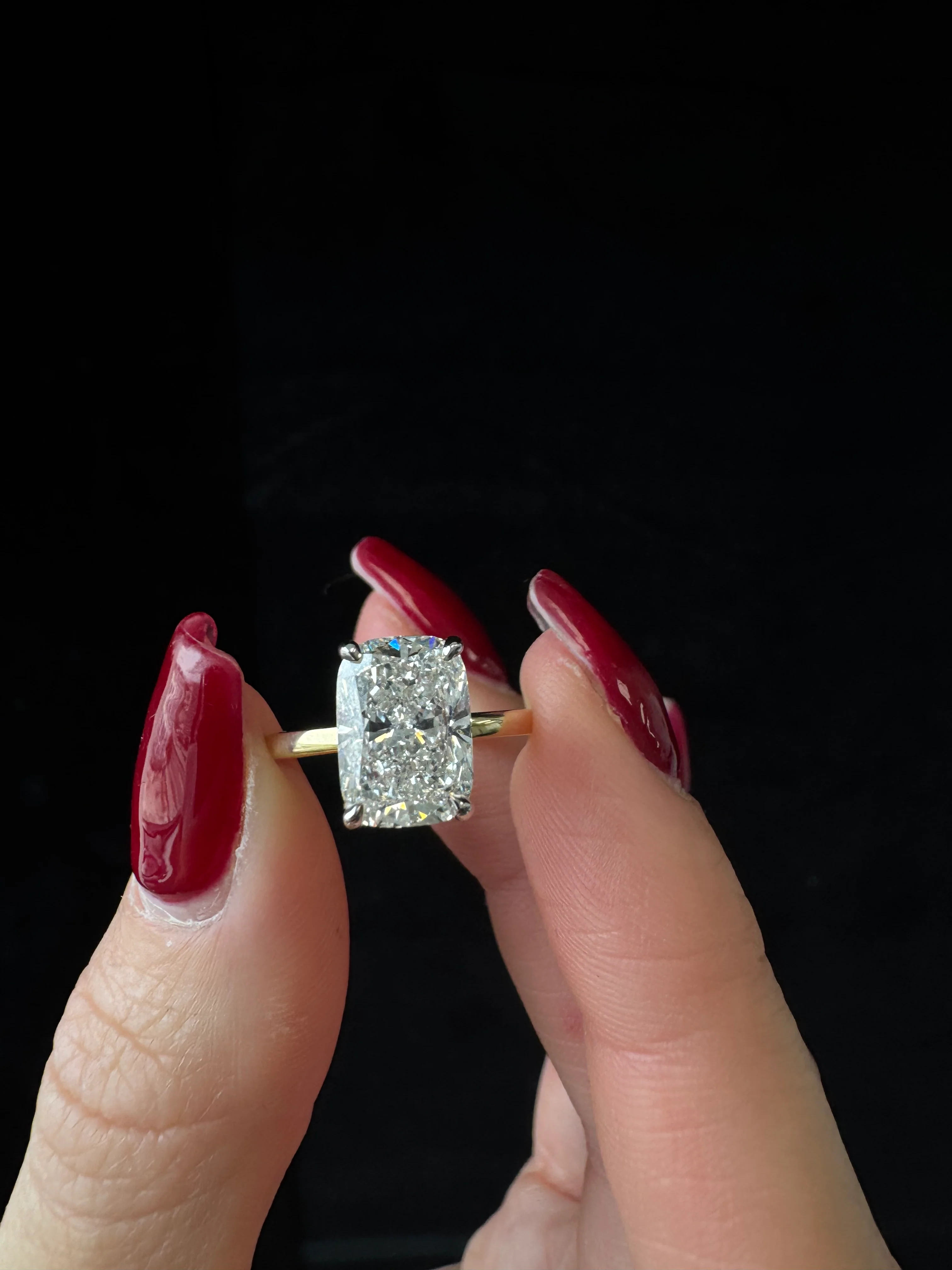 Two Tone Elongated Cushion Cut Solitaire Lab-Grown Diamond Engagement Ring - Image 3