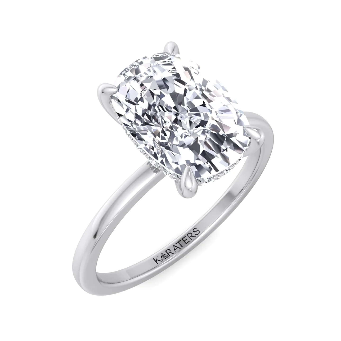 Two Tone Elongated Cushion Cut Solitaire Lab-Grown Diamond Engagement Ring - Image 6