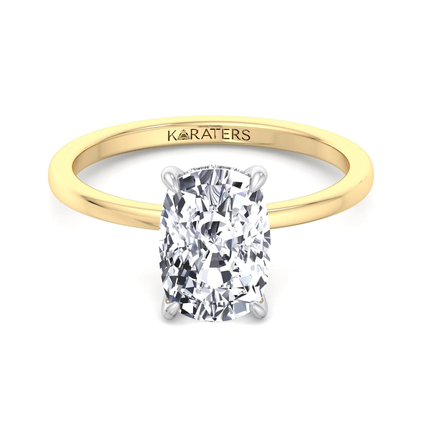 Two Tone Elongated Cushion Cut Solitaire Lab-Grown Diamond Engagement Ring - Image 8