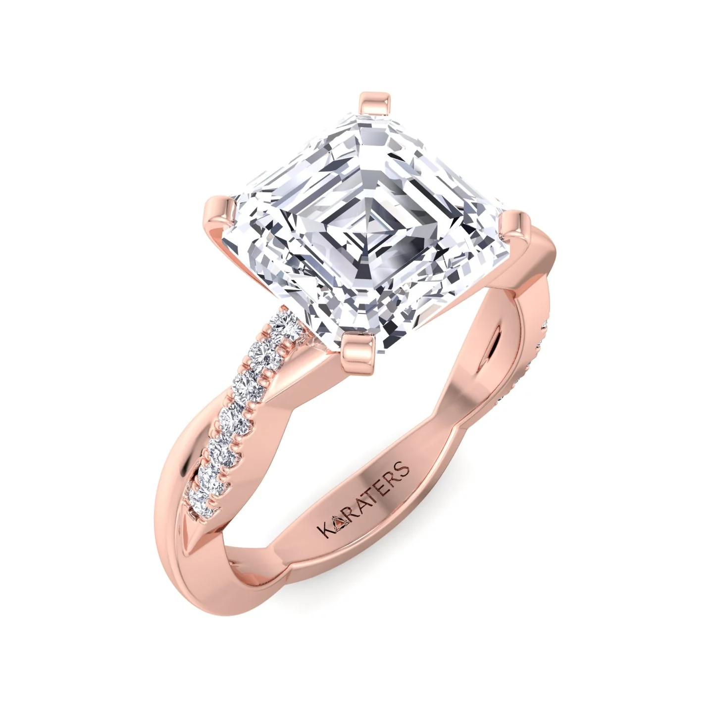 Asscher Cut Lab Grown Diamond Engagement Ring with Twist SideStone Band - Image 10