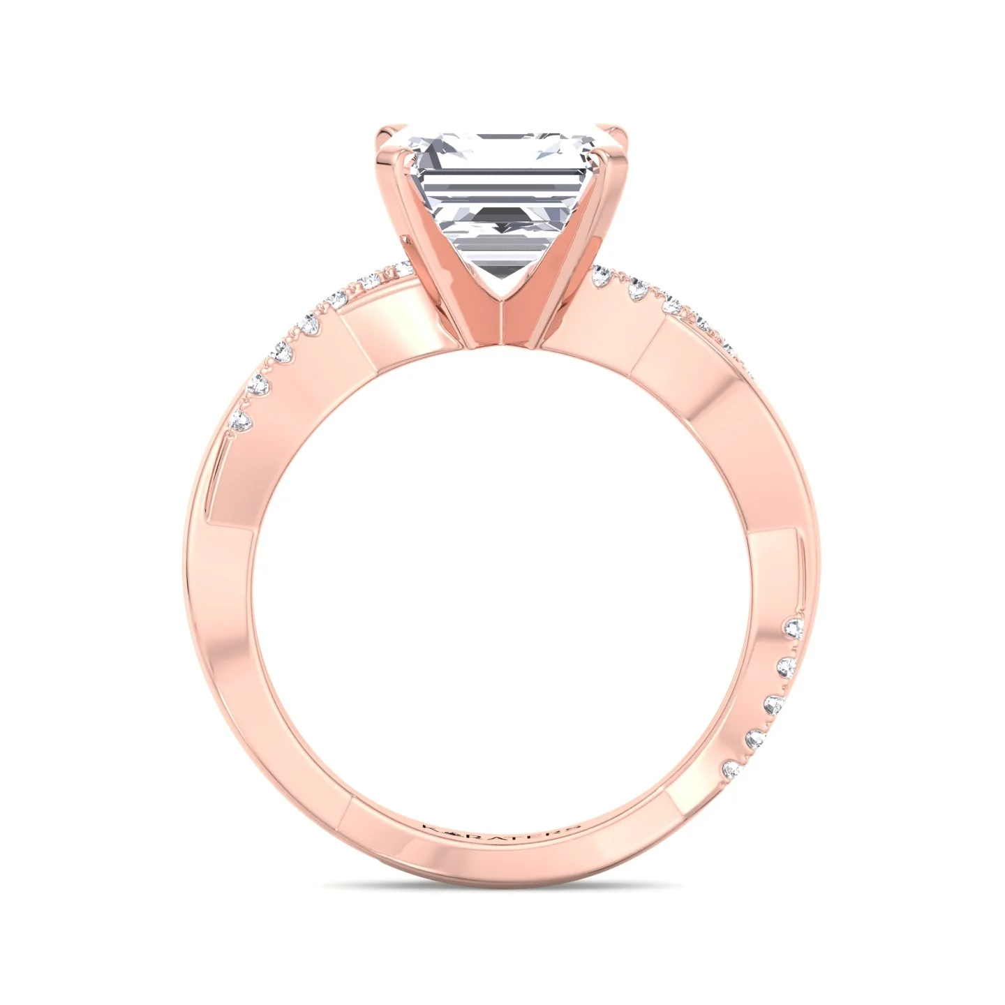 Asscher Cut Lab Grown Diamond Engagement Ring with Twist SideStone Band - Image 12
