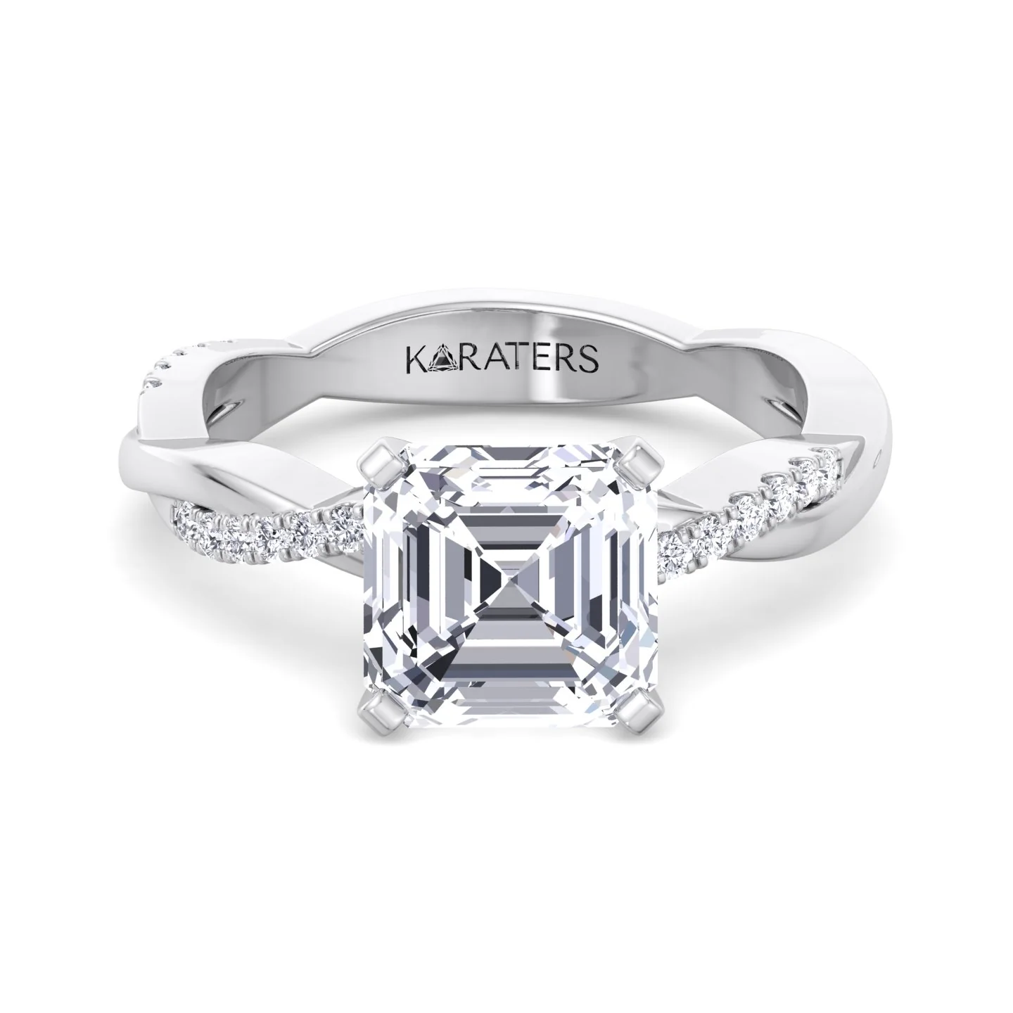 Asscher Cut Lab Grown Diamond Engagement Ring with Twist SideStone Band - Image 3