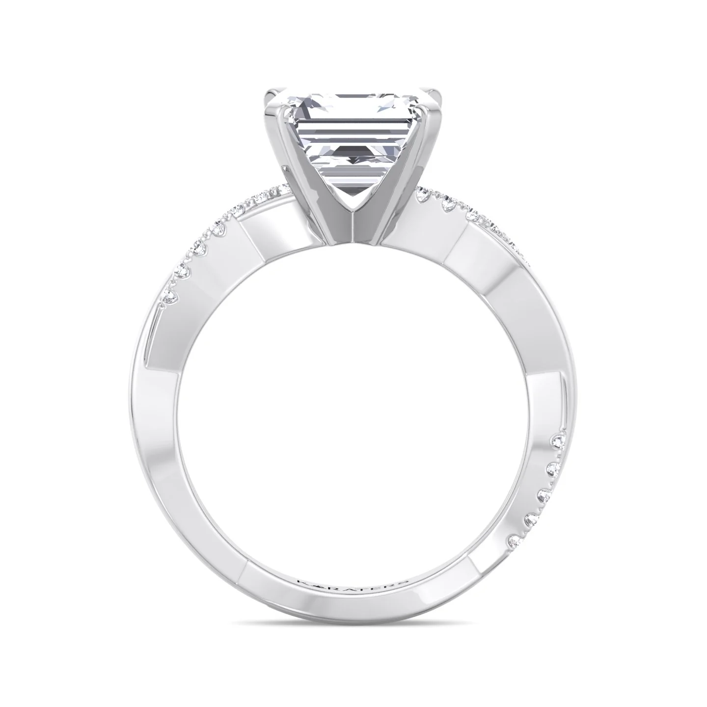 Asscher Cut Lab Grown Diamond Engagement Ring with Twist SideStone Band - Image 4