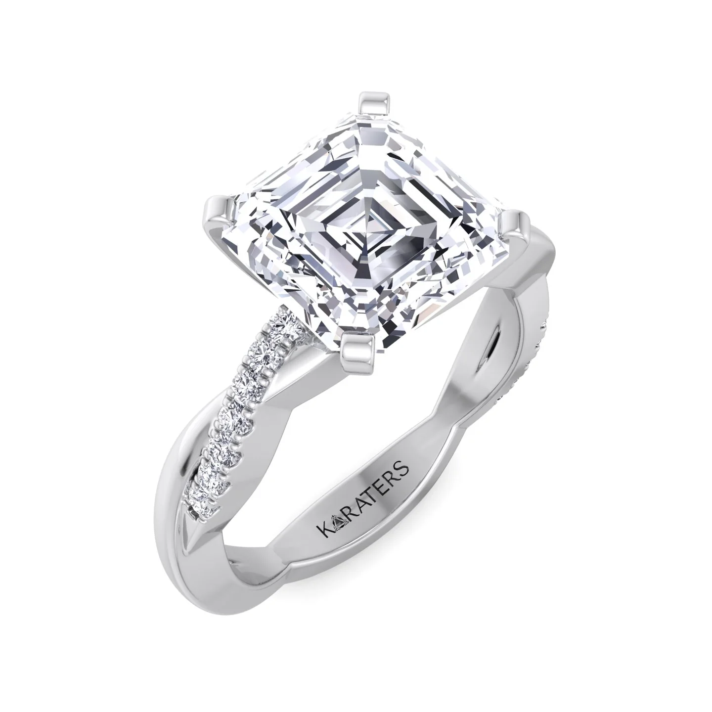 Asscher Cut Lab Grown Diamond Engagement Ring with Twist SideStone Band - Image 5
