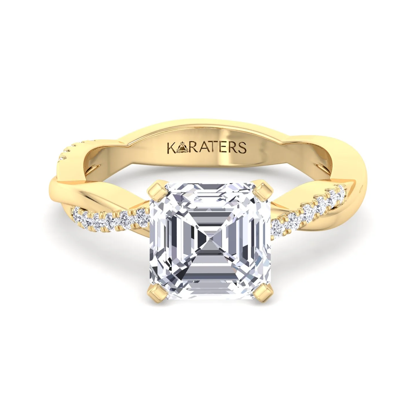 Asscher Cut Lab Grown Diamond Engagement Ring with Twist SideStone Band - Image 7