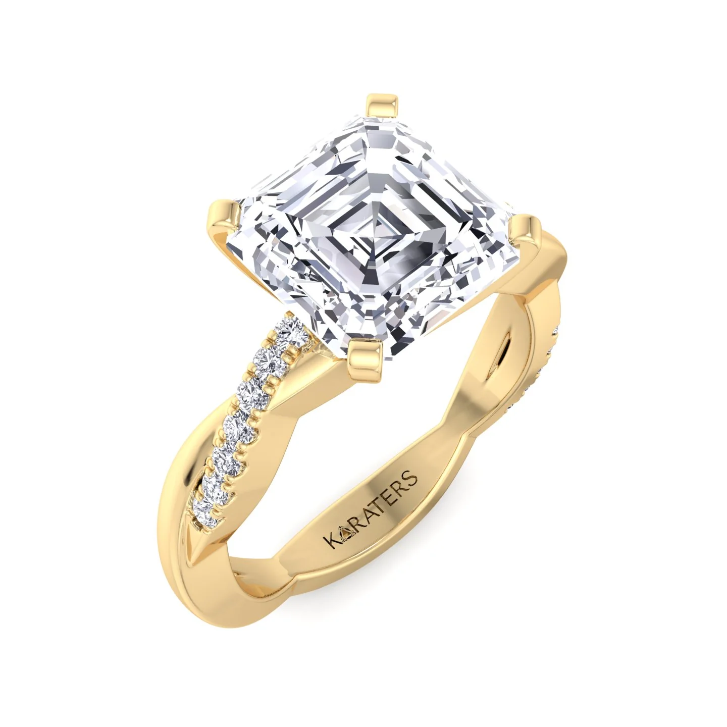 Asscher Cut Lab Grown Diamond Engagement Ring with Twist SideStone Band - Image 9