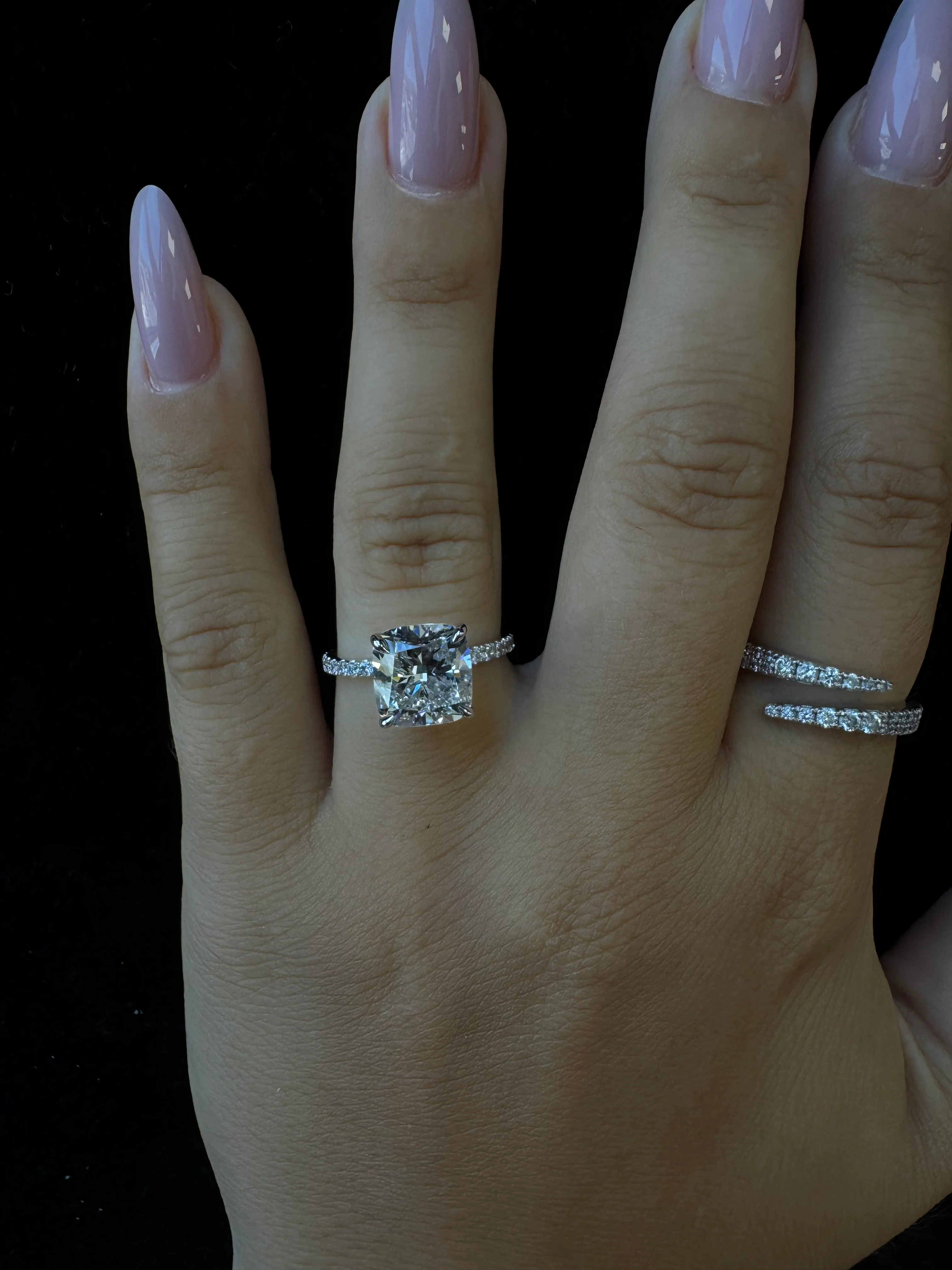 Cushion Cut Lab Grown Diamond Engagement Ring with SideStones - Image 3