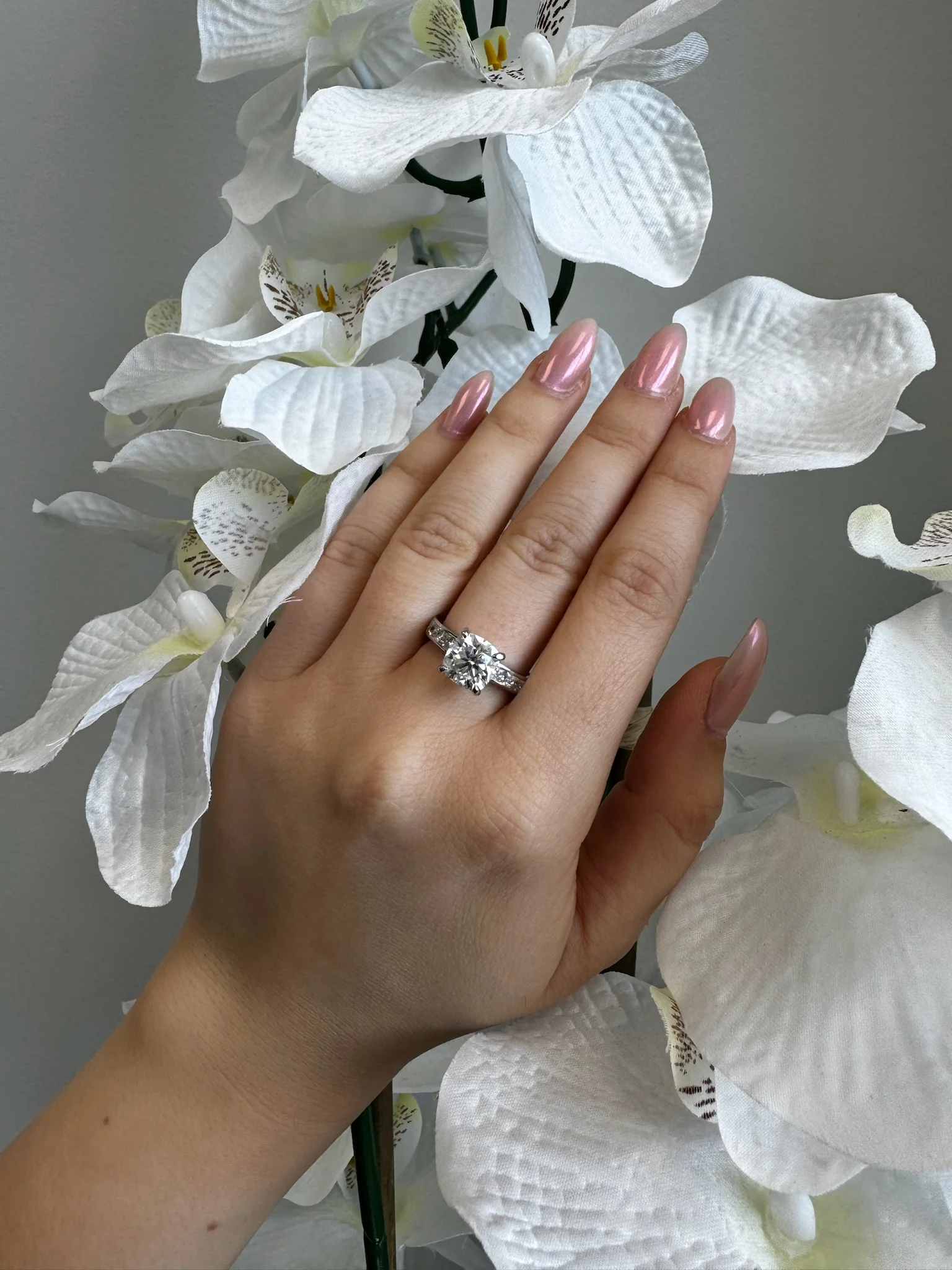 Cushion Cut Lab Grown Diamond Engagement Ring With Princess Cut SideStones - Image 3