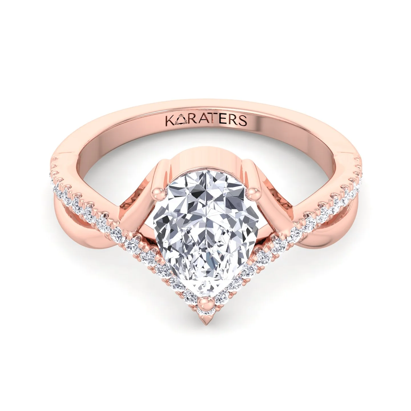 Pear Shaped Cut Lab Grown Diamond Engagement Ring with Twisted Pave Band - Image 11