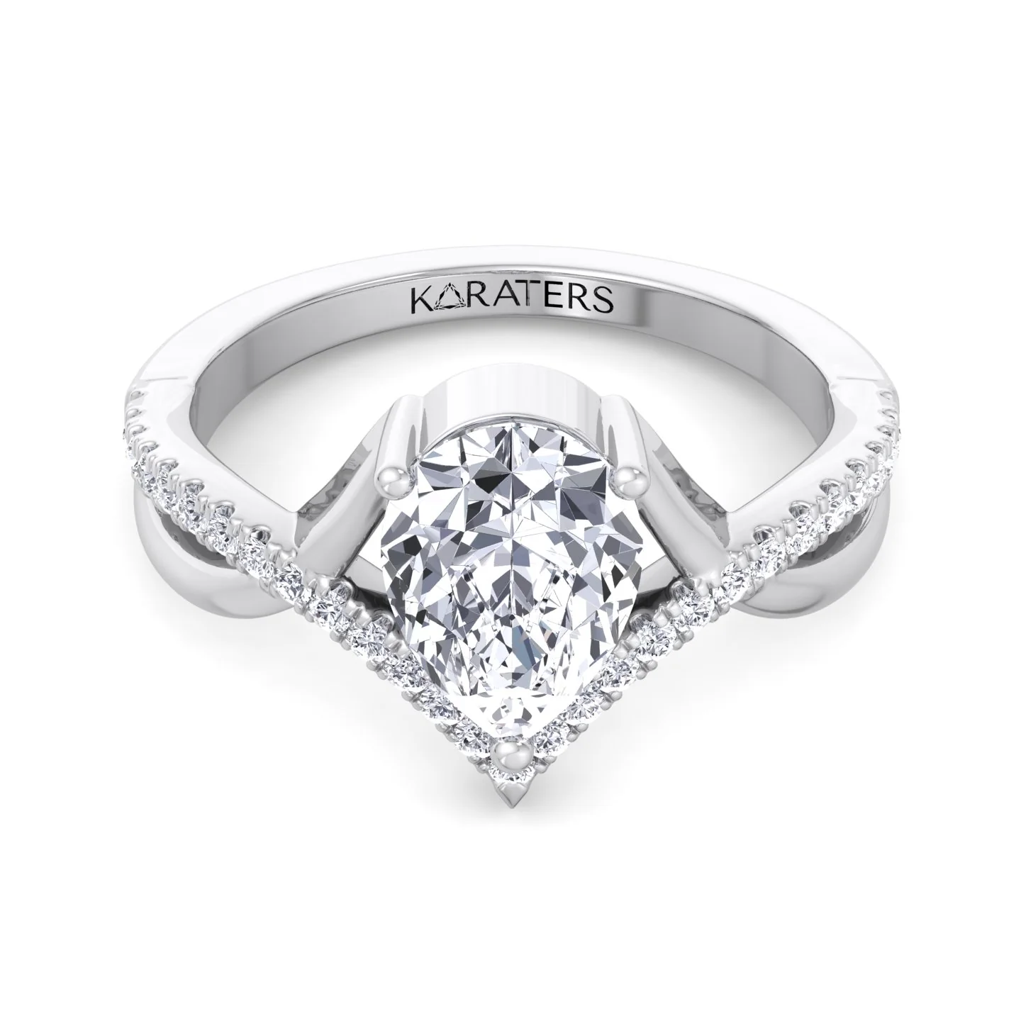 Pear Shaped Cut Lab Grown Diamond Engagement Ring with Twisted Pave Band - Image 3