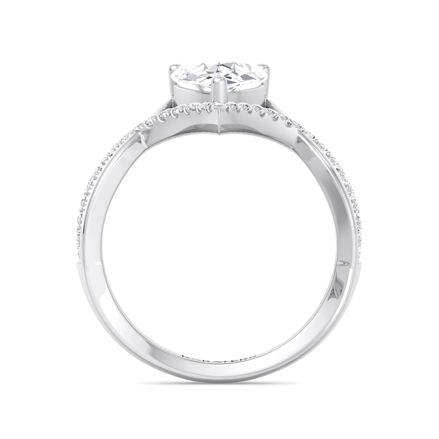 Pear Shaped Cut Lab Grown Diamond Engagement Ring with Twisted Pave Band - Image 4