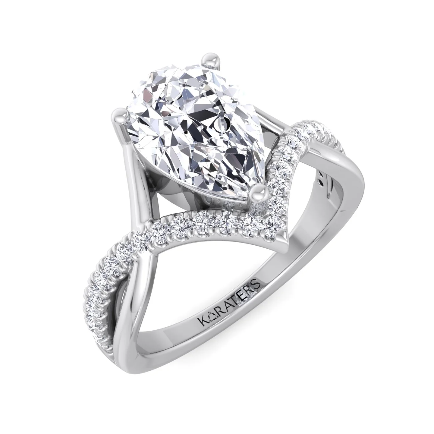 Pear Shaped Cut Lab Grown Diamond Engagement Ring with Twisted Pave Band - Image 5