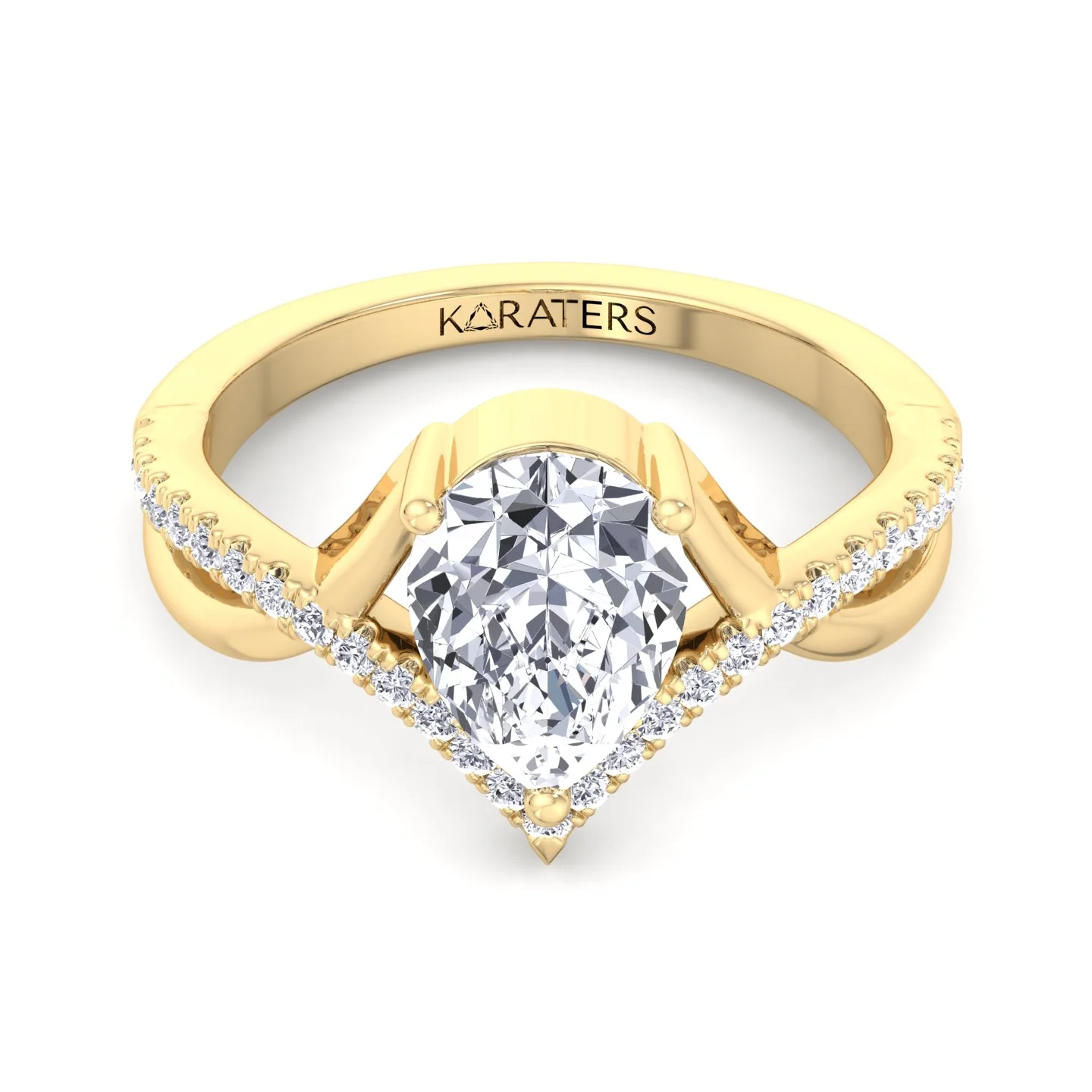 Pear Shaped Cut Lab Grown Diamond Engagement Ring with Twisted Pave Band - Image 7