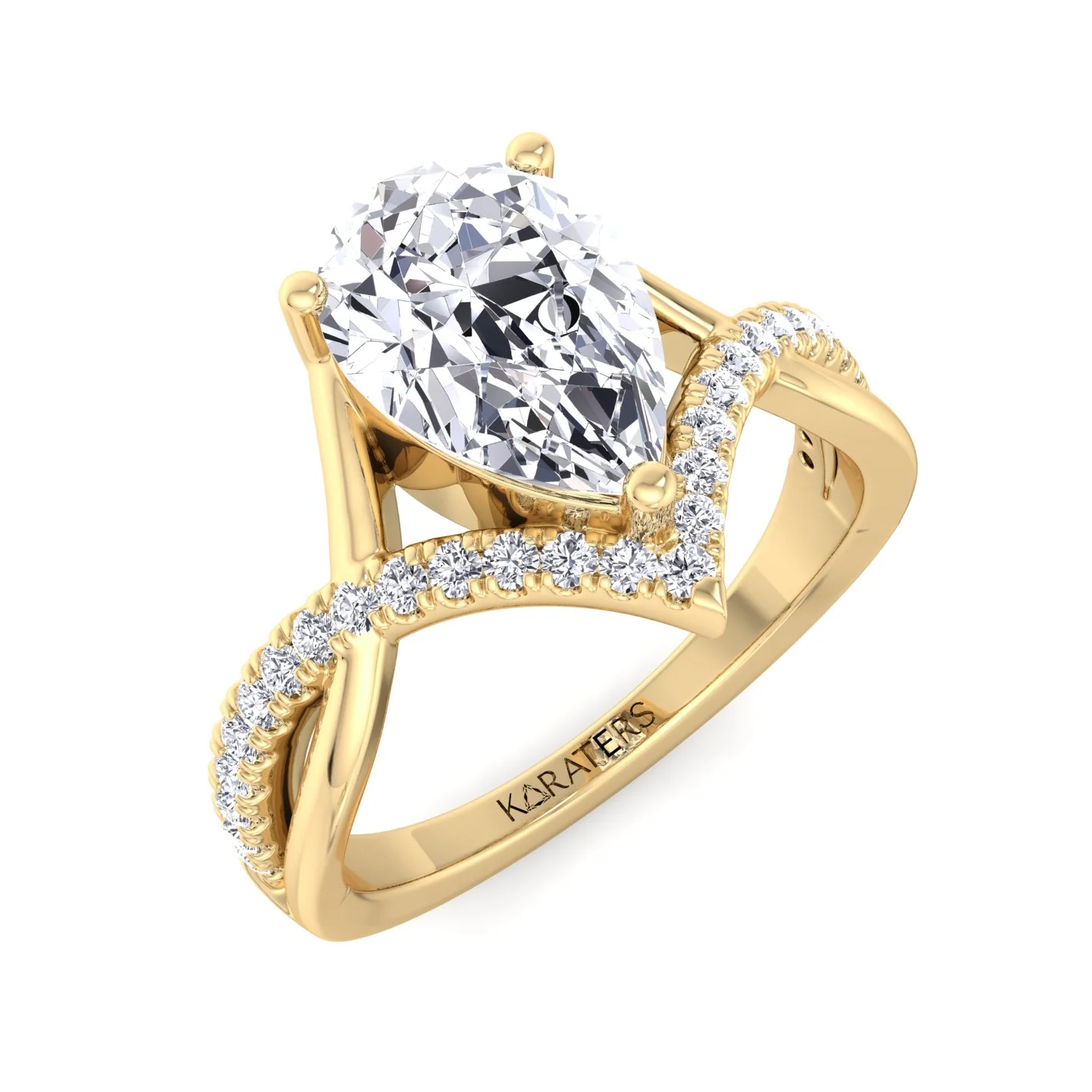 Pear Shaped Cut Lab Grown Diamond Engagement Ring with Twisted Pave Band - Image 9