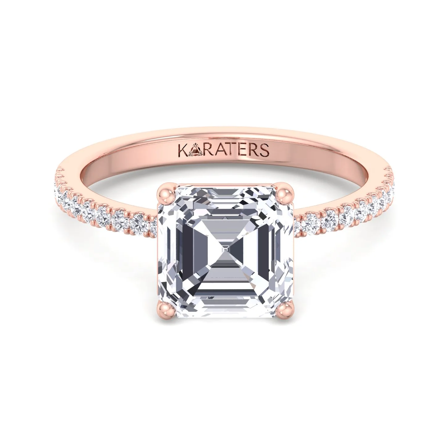 Asscher Cut Lab Grown Diamond Dainty Engagement Ring with SideStones - Image 10