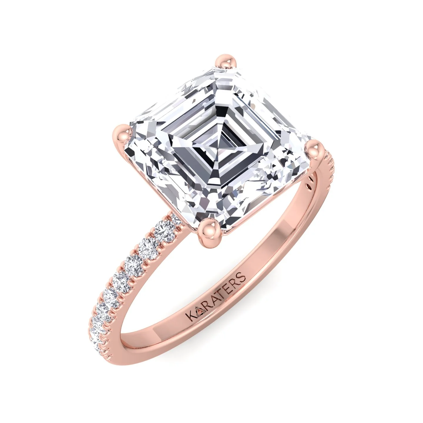Asscher Cut Lab Grown Diamond Dainty Engagement Ring with SideStones - Image 12