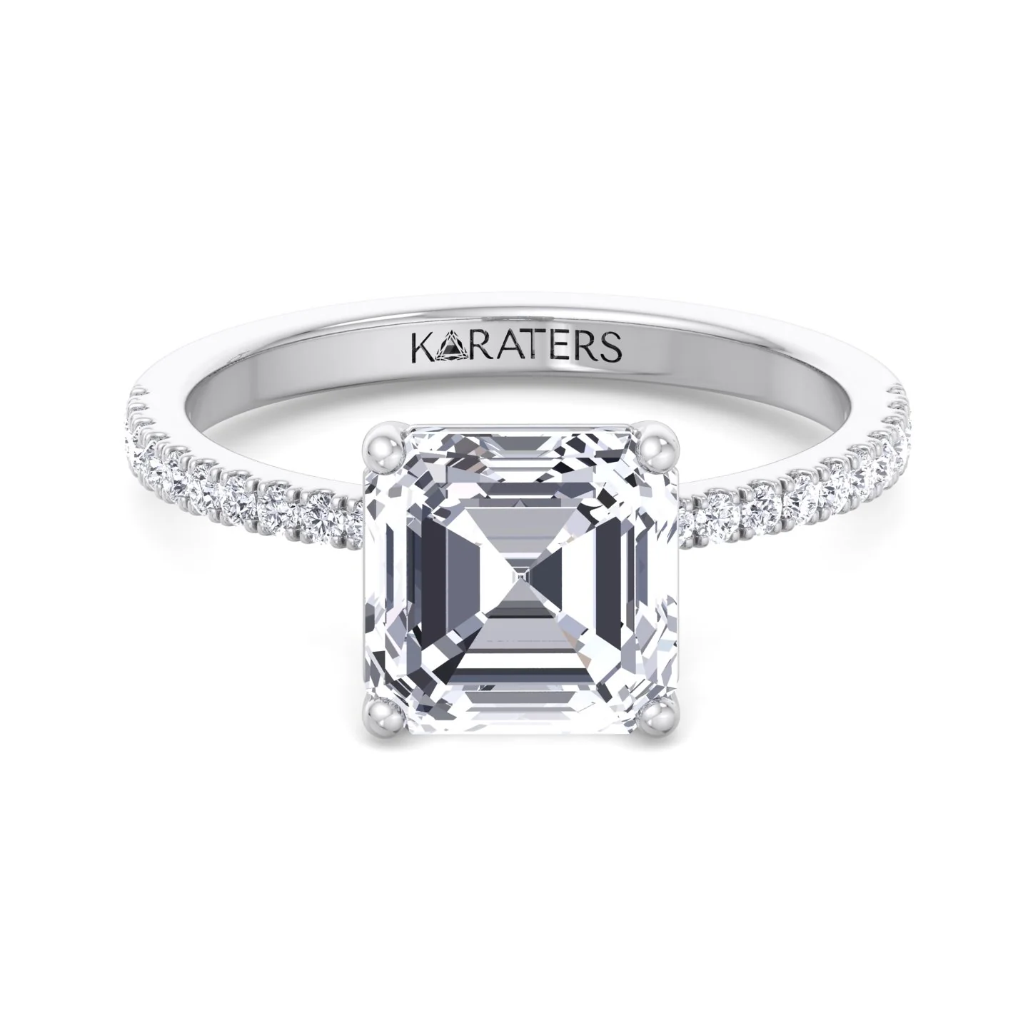 Asscher Cut Lab Grown Diamond Dainty Engagement Ring with SideStones - Image 4