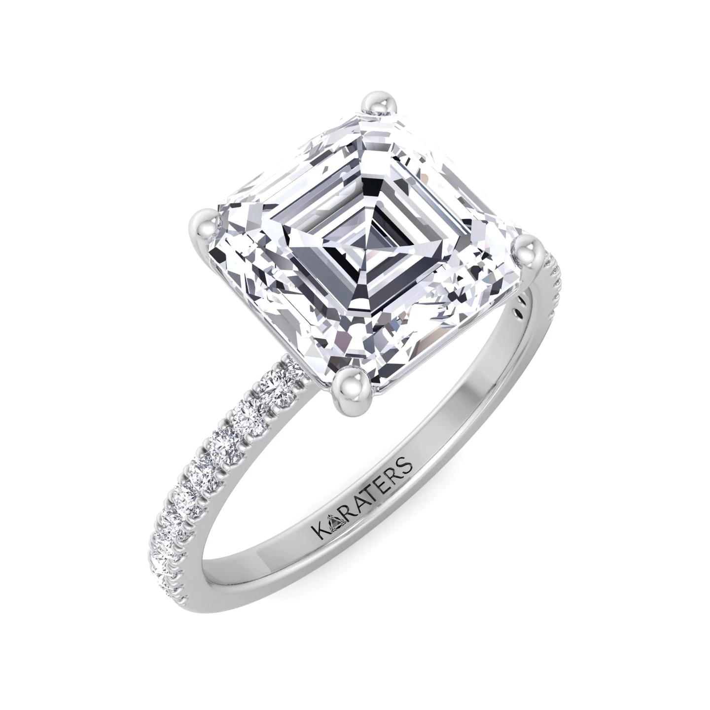 Asscher Cut Lab Grown Diamond Dainty Engagement Ring with SideStones - Image 5