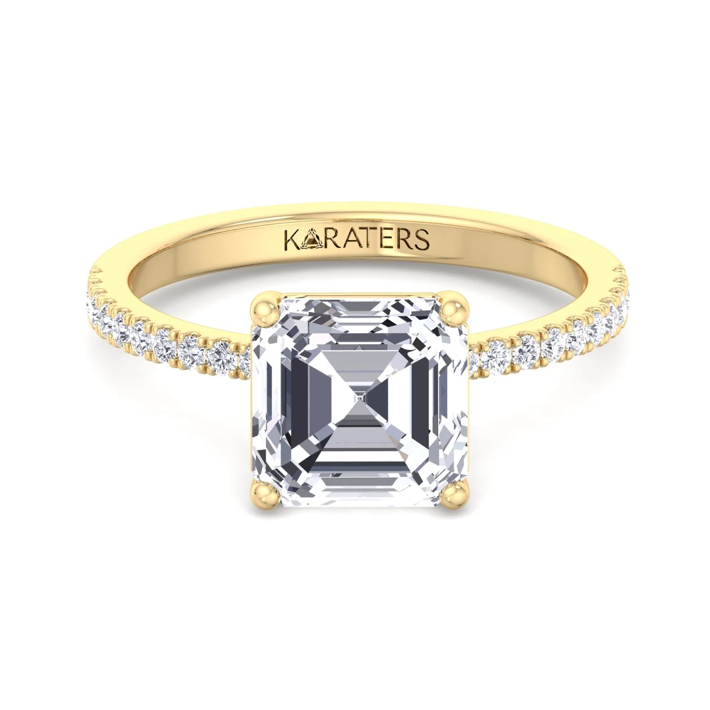 Asscher Cut Lab Grown Diamond Dainty Engagement Ring with SideStones - Image 7