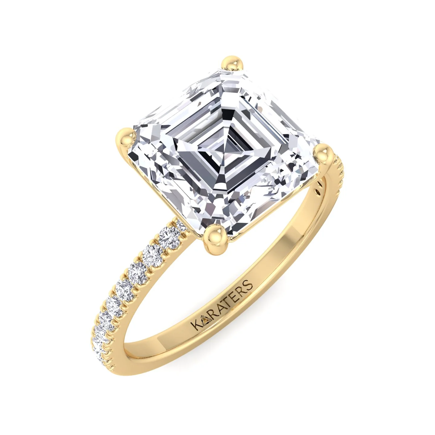 Asscher Cut Lab Grown Diamond Dainty Engagement Ring with SideStones - Image 9