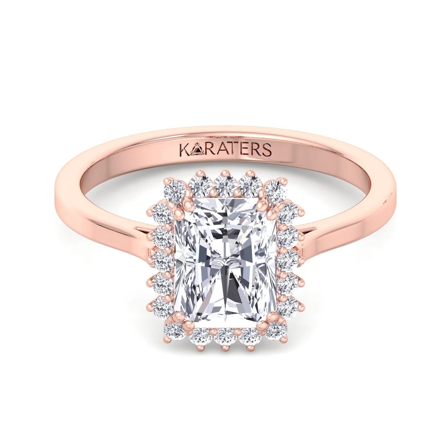 Radiant Cut Solitaire Halo Lab Grown Diamond Engagement Ring - Image 11