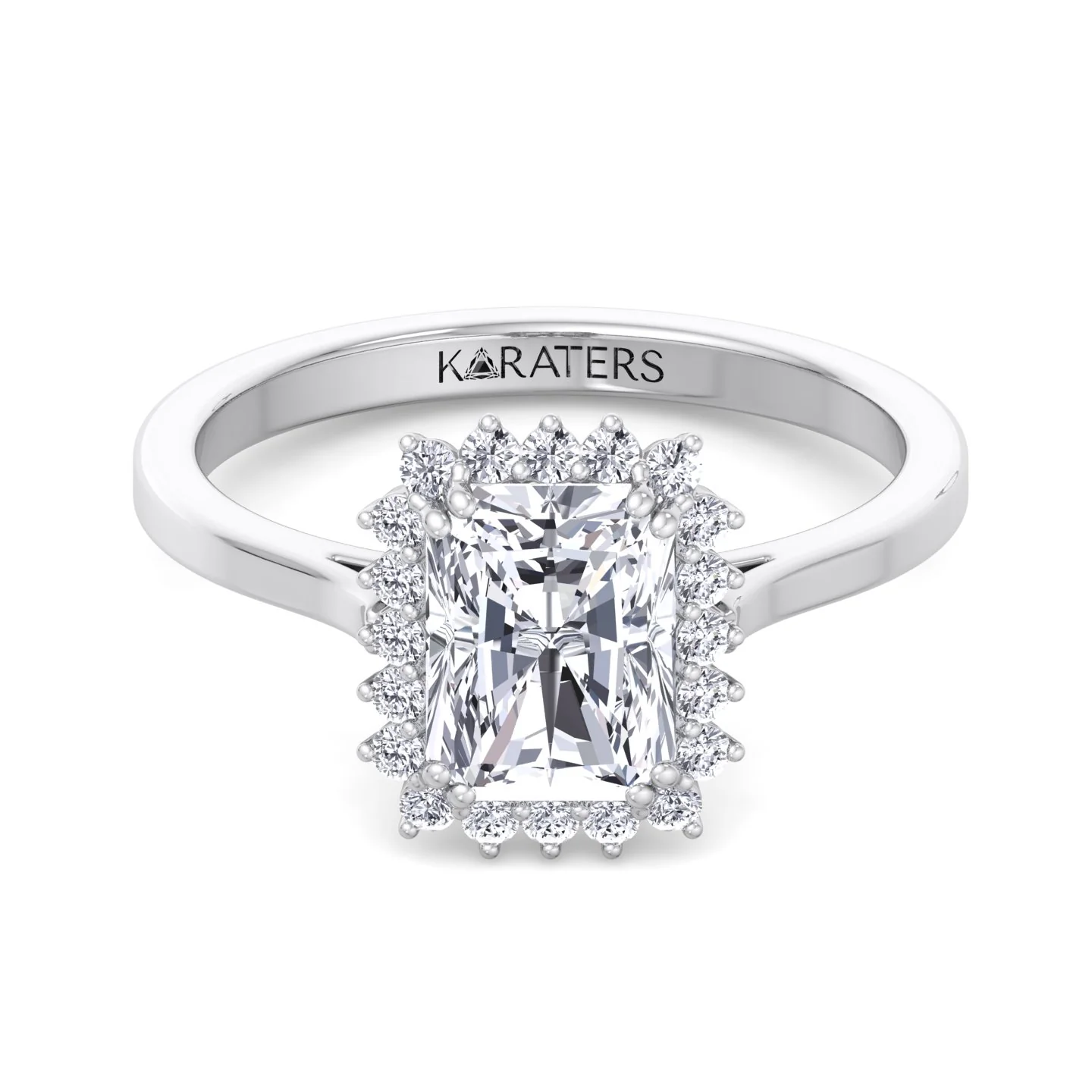 Radiant Cut Solitaire Halo Lab Grown Diamond Engagement Ring - Image 3