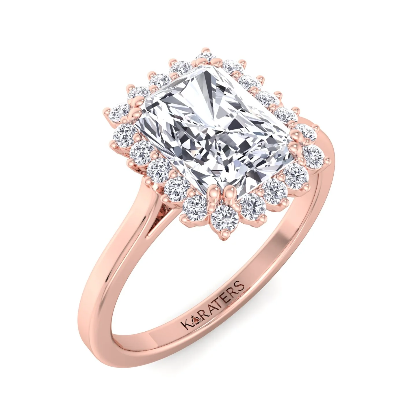 Radiant Cut Solitaire Halo Lab Grown Diamond Engagement Ring - Image 5