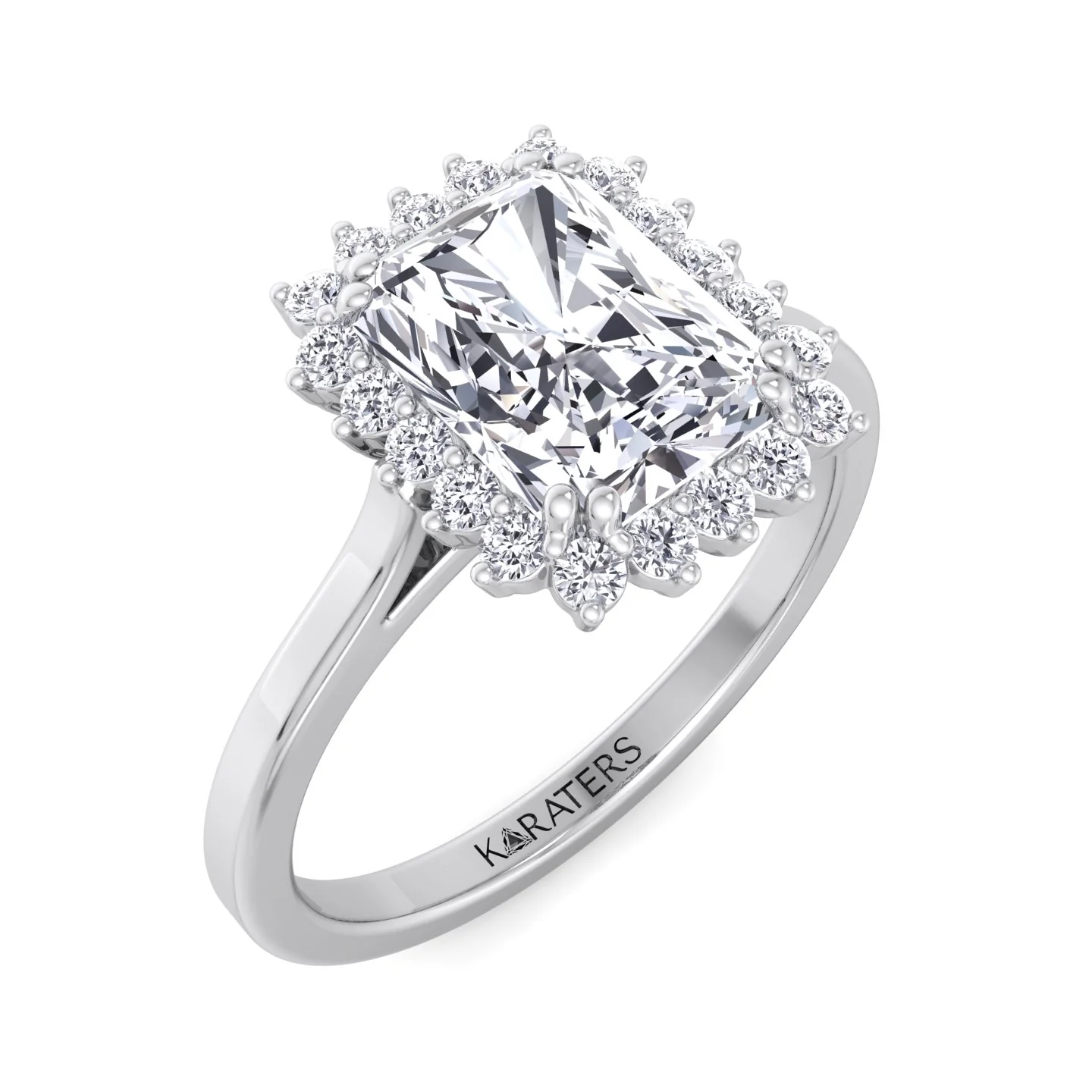 Radiant Cut Solitaire Halo Lab Grown Diamond Engagement Ring - Image 6