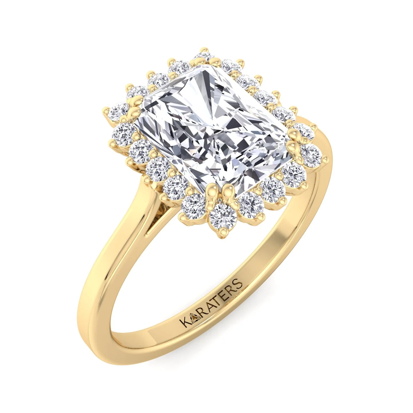 Radiant Cut Solitaire Halo Lab Grown Diamond Engagement Ring - Image 9