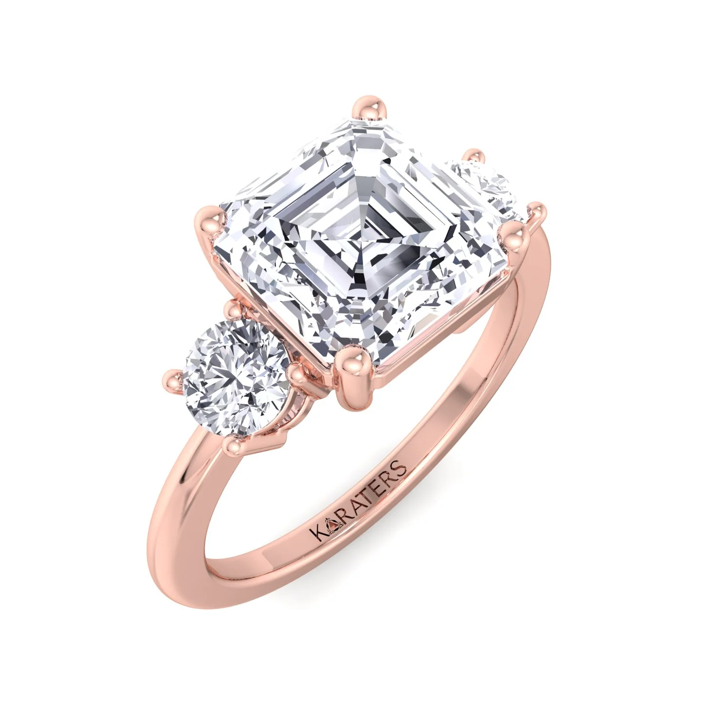 Asscher Cut Solitaire Lab Grown Diamond Engagement Ring with Round SideStones - Image 10
