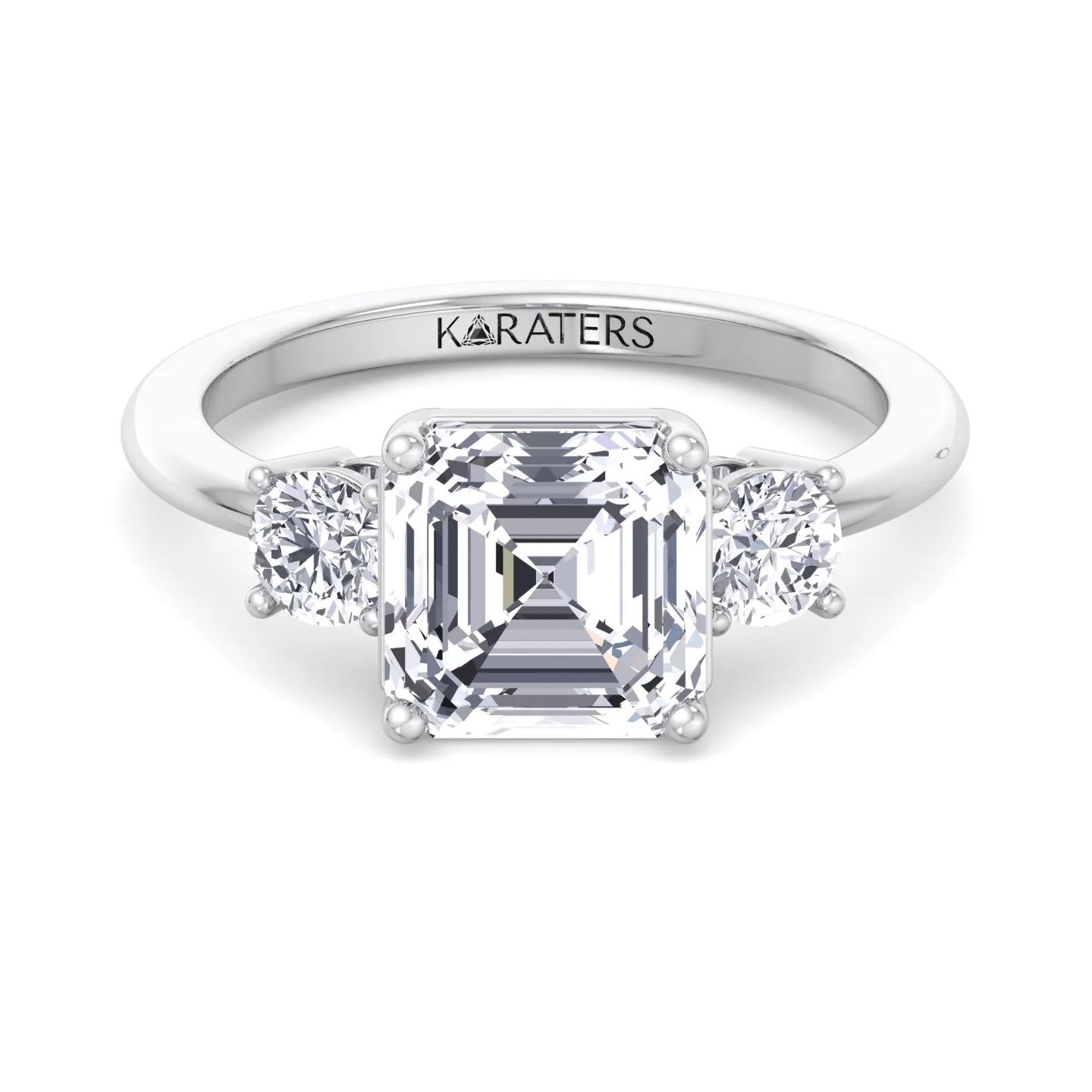Asscher Cut Solitaire Lab Grown Diamond Engagement Ring with Round SideStones - Image 3