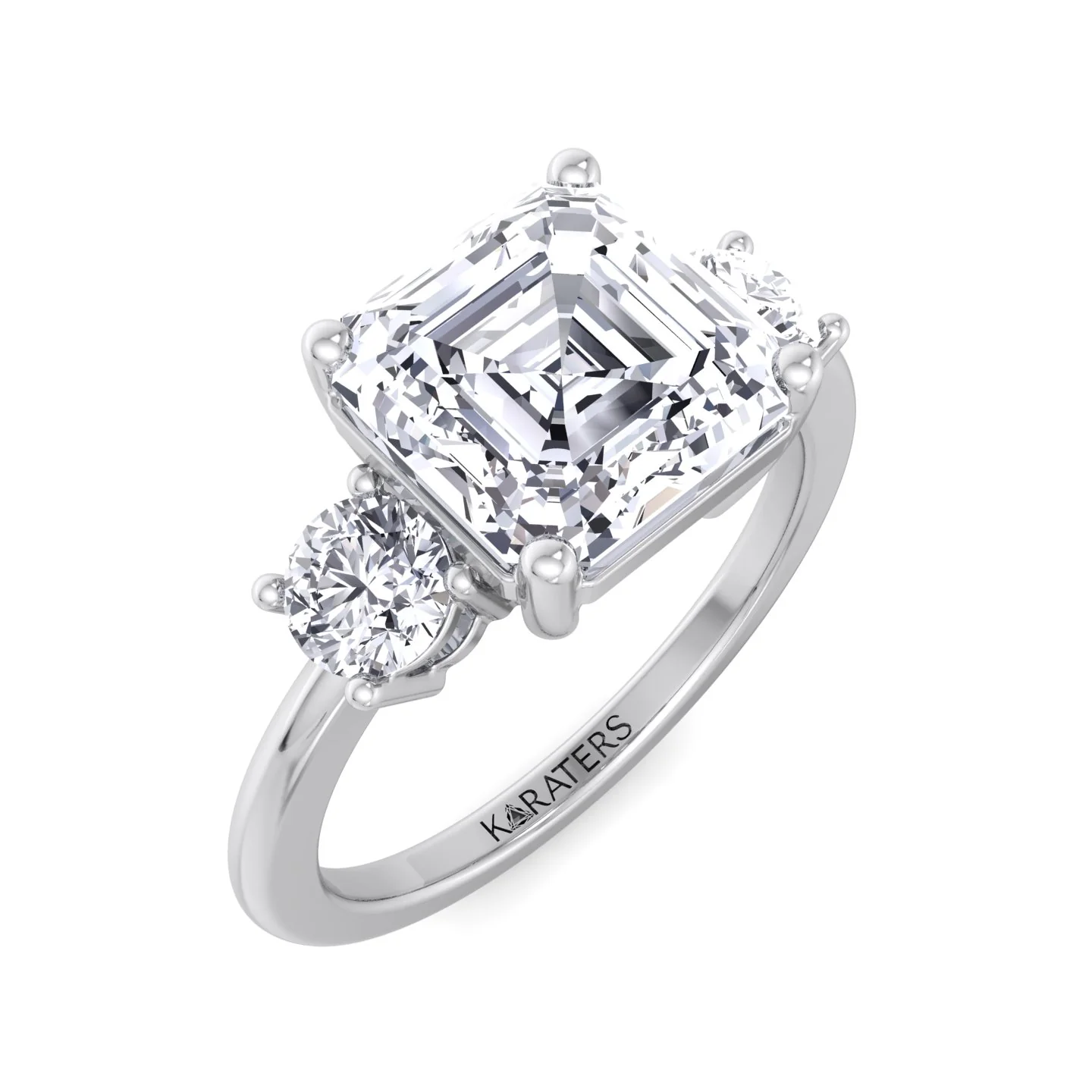 Asscher Cut Solitaire Lab Grown Diamond Engagement Ring with Round SideStones - Image 5