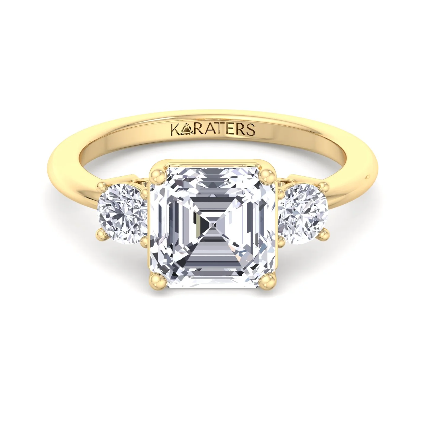 Asscher Cut Solitaire Lab Grown Diamond Engagement Ring with Round SideStones - Image 7