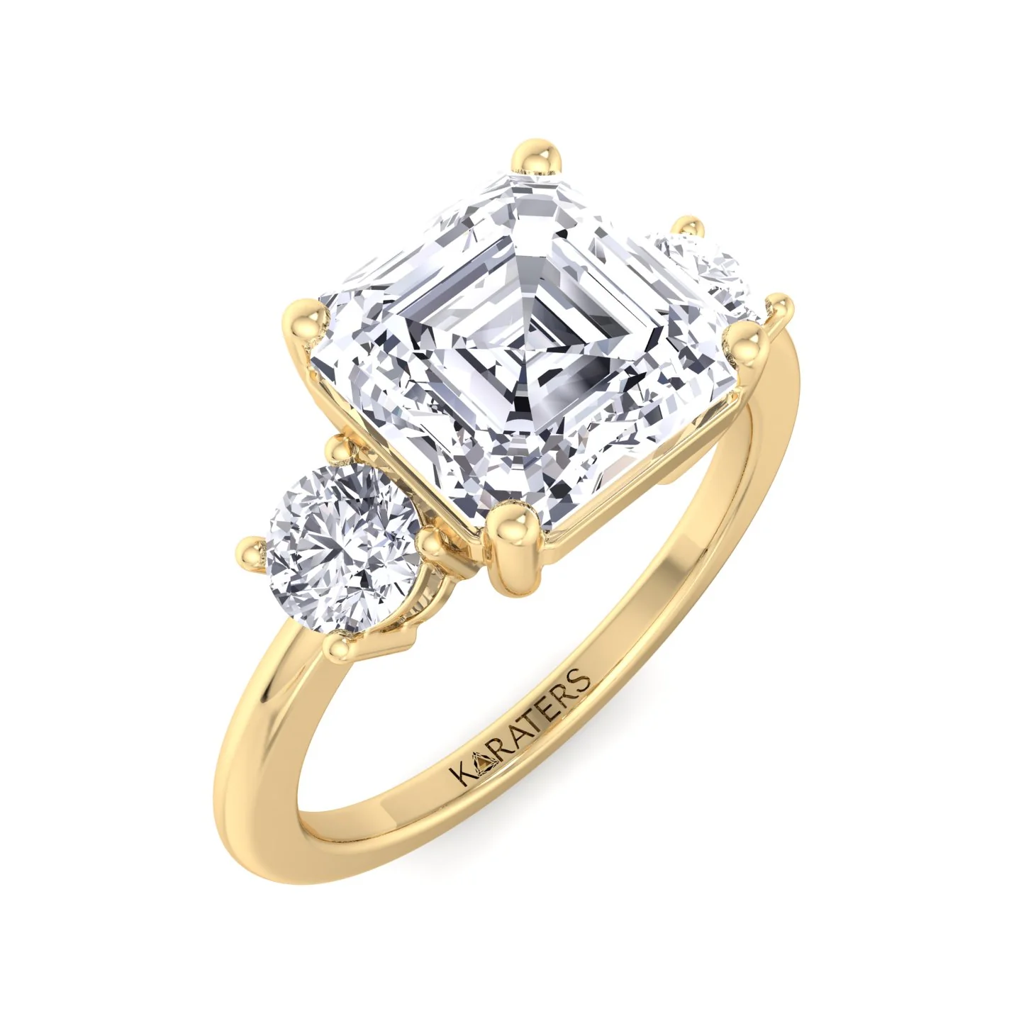 Asscher Cut Solitaire Lab Grown Diamond Engagement Ring with Round SideStones - Image 9