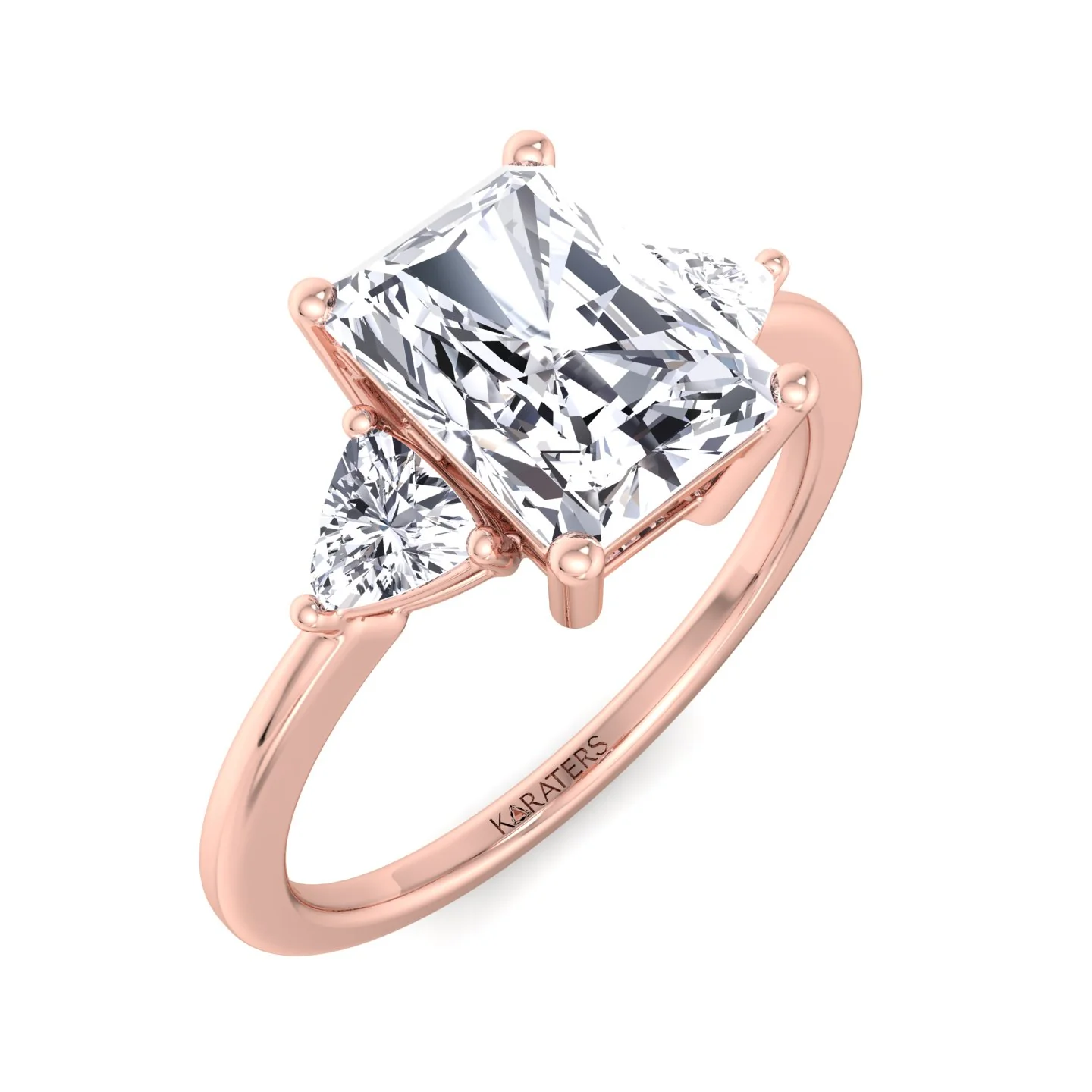 Radiant Cut Solitaire Lab Grown Diamond Engagement Ring with Trillion Sidestones - Image 10